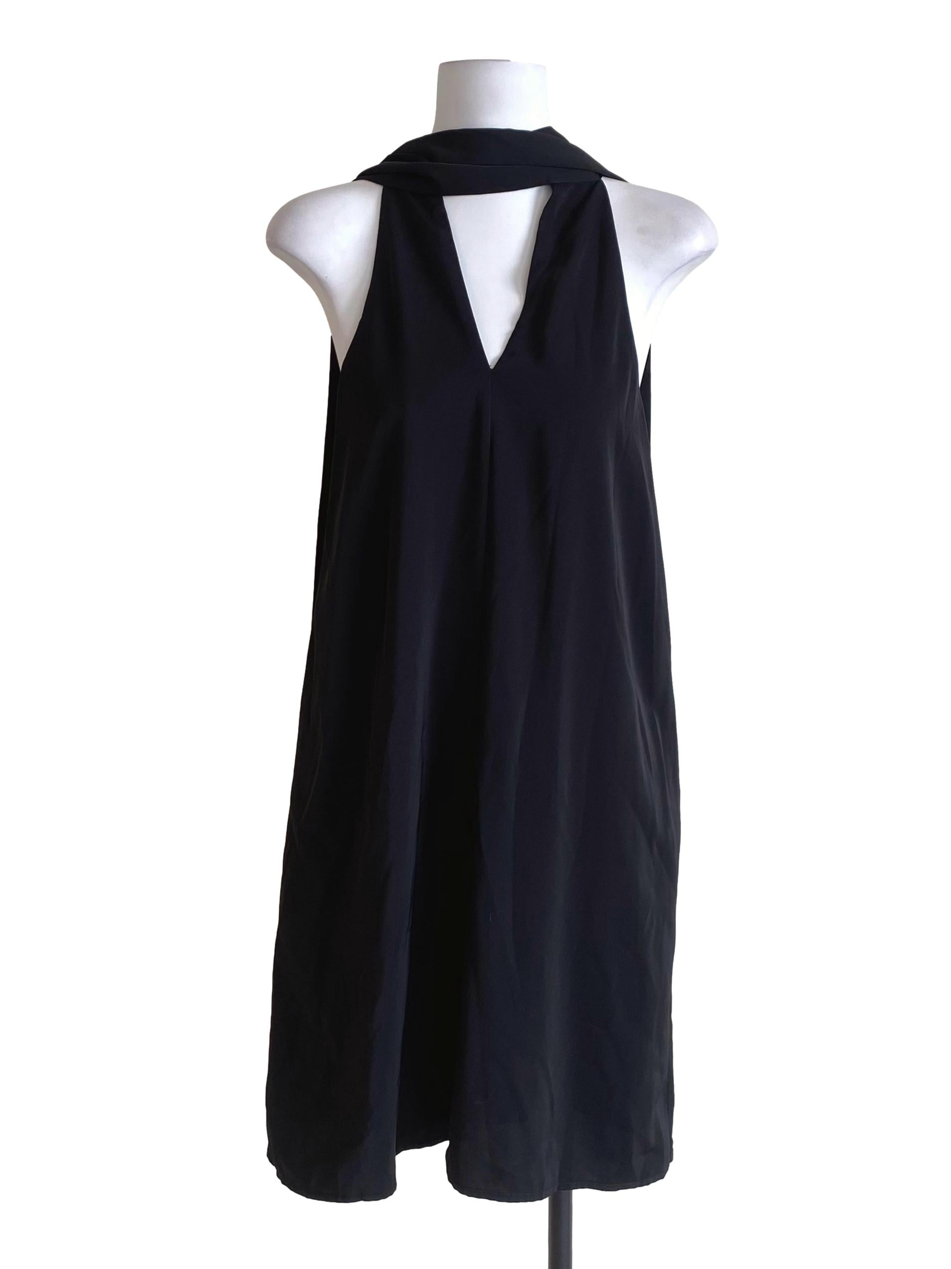 Jet Black Pleated V-Neck Dress
