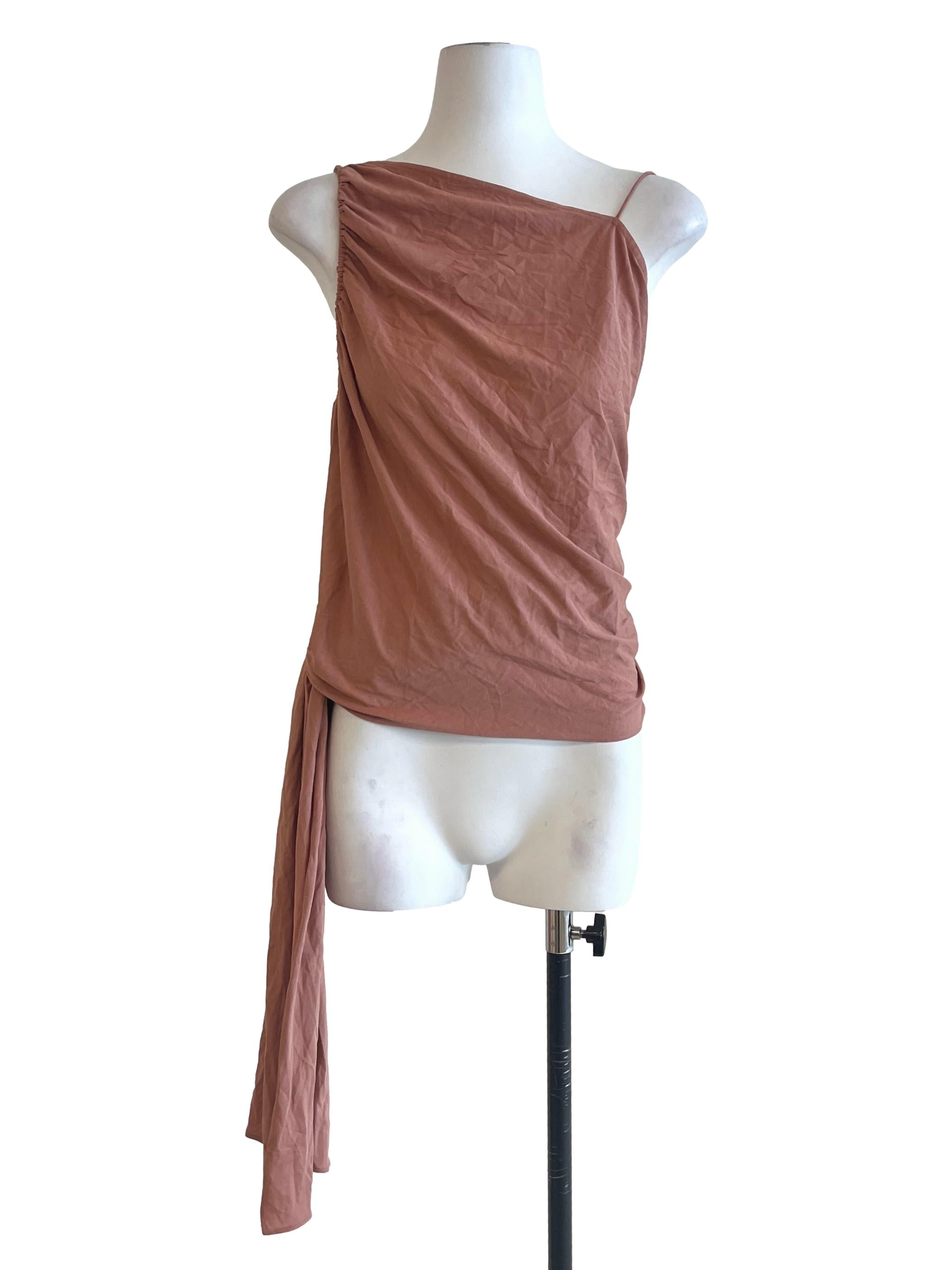 Peach Pink Halter Asymmetrical Sleeveless Top