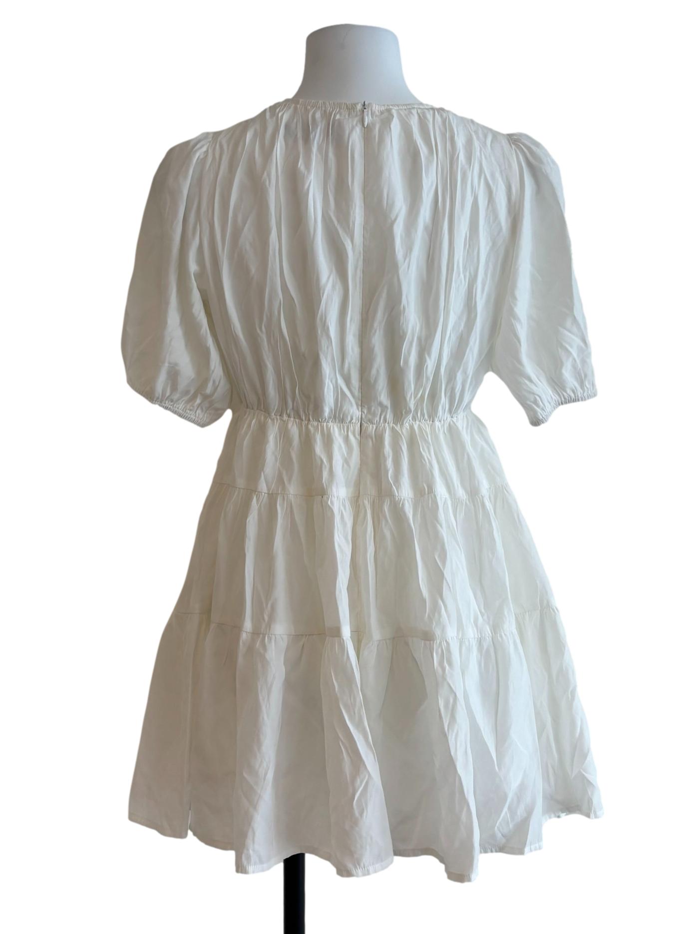 Daisy White Tiered Deep V Mini Dress