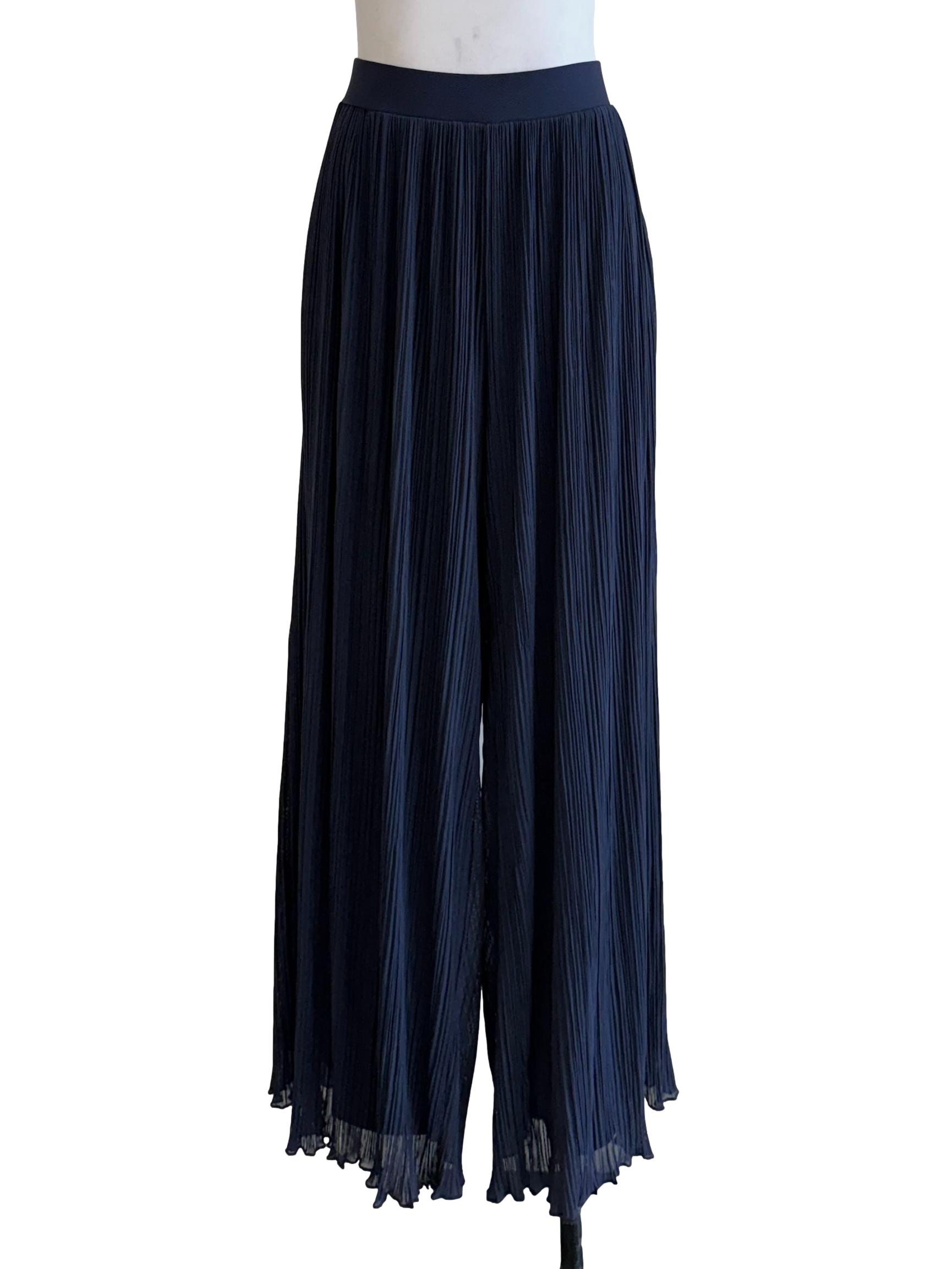 Navy Blue Pleated Long Pants