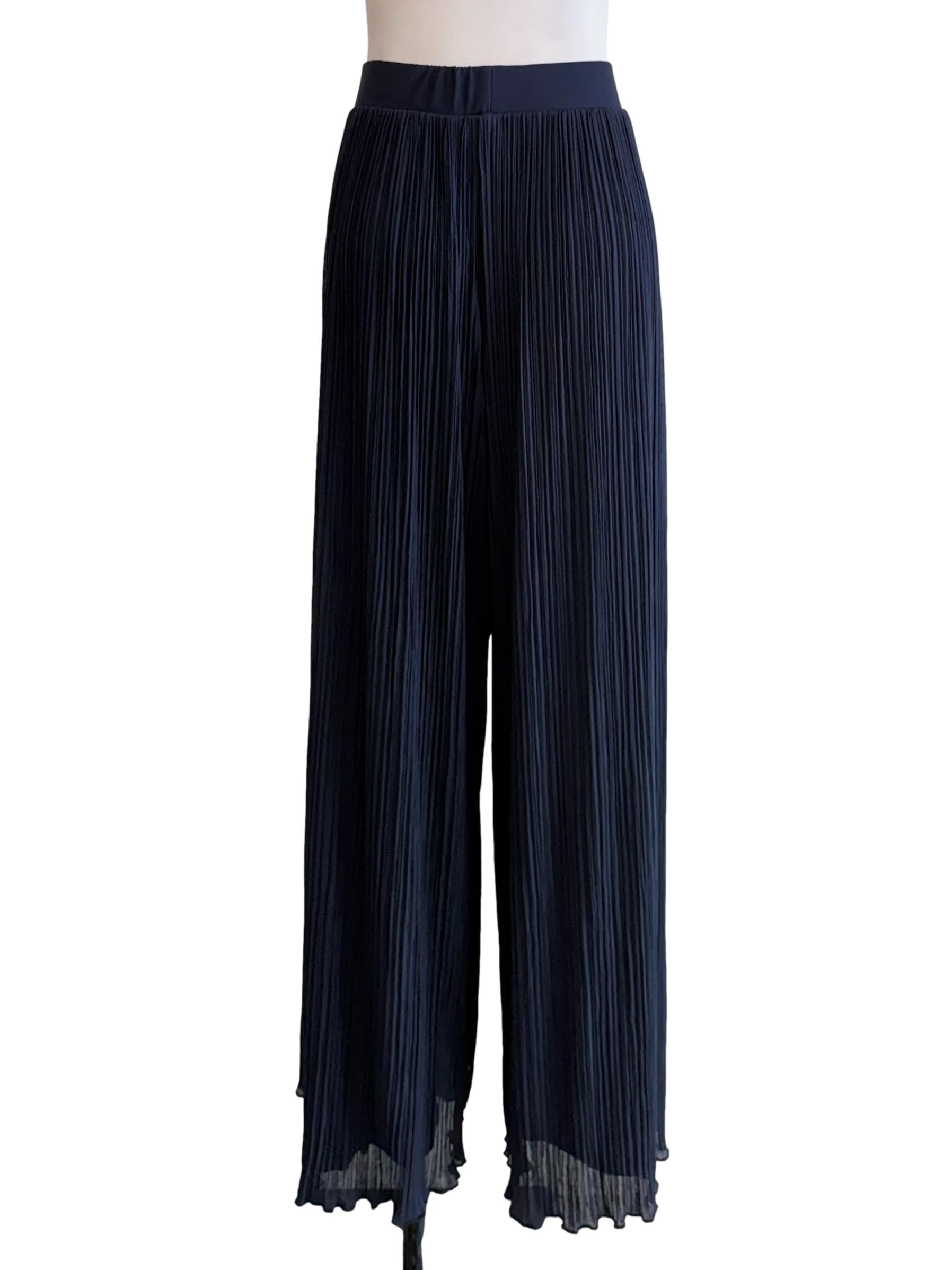 Navy Blue Pleated Long Pants