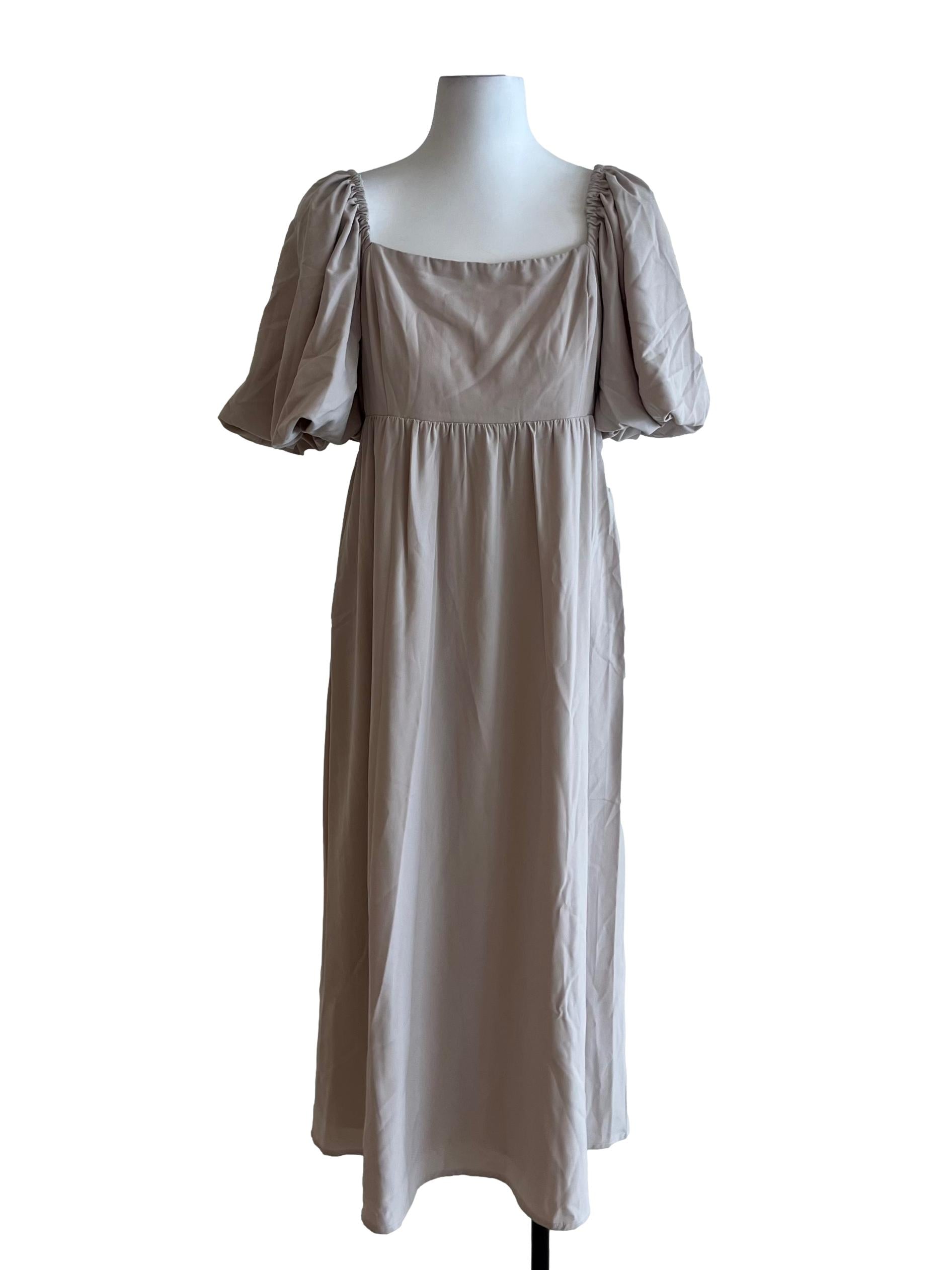 Beige Square Neckline Empire Dress