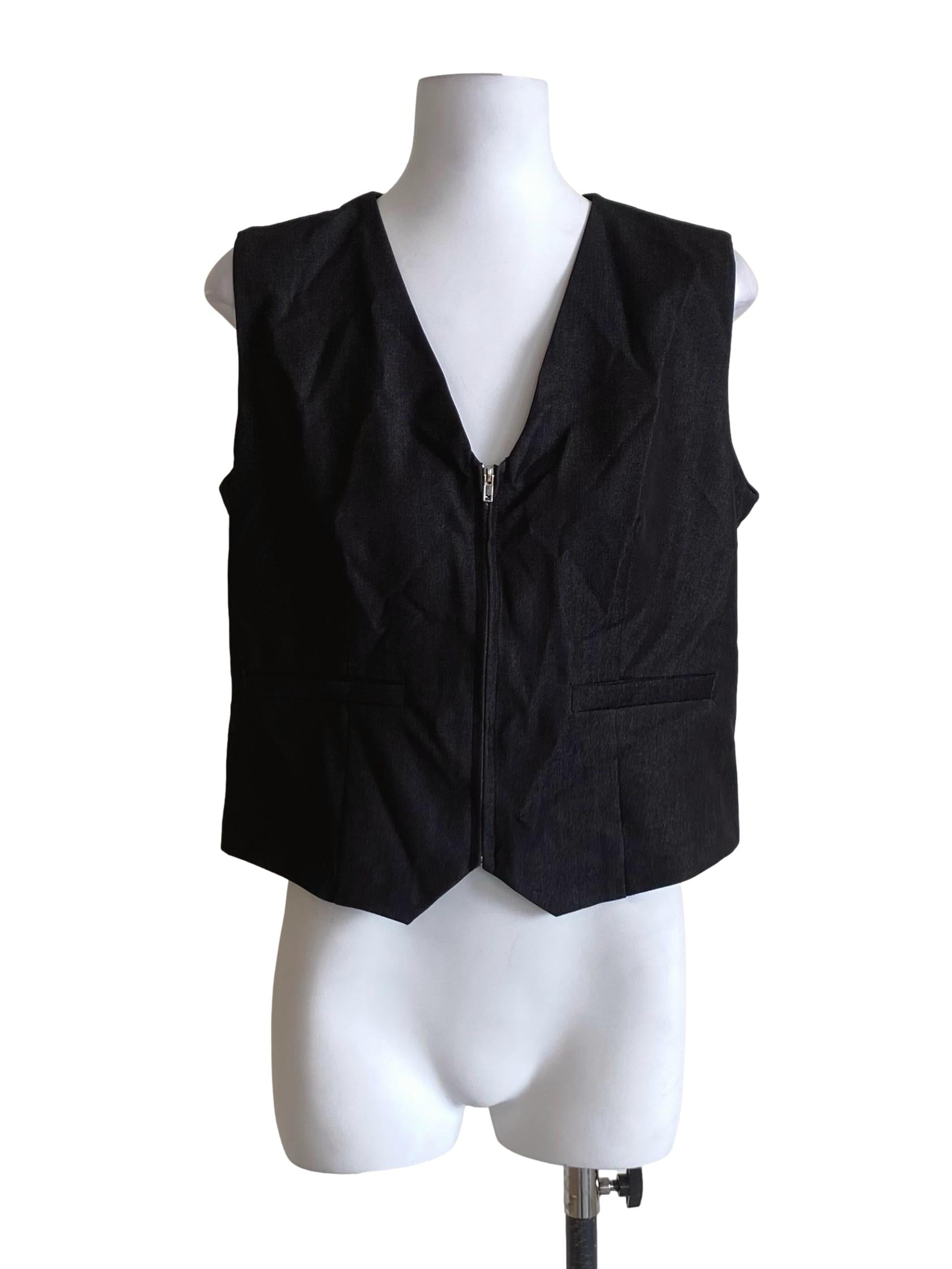 Coal Black V-Neck Zipper Down Vest