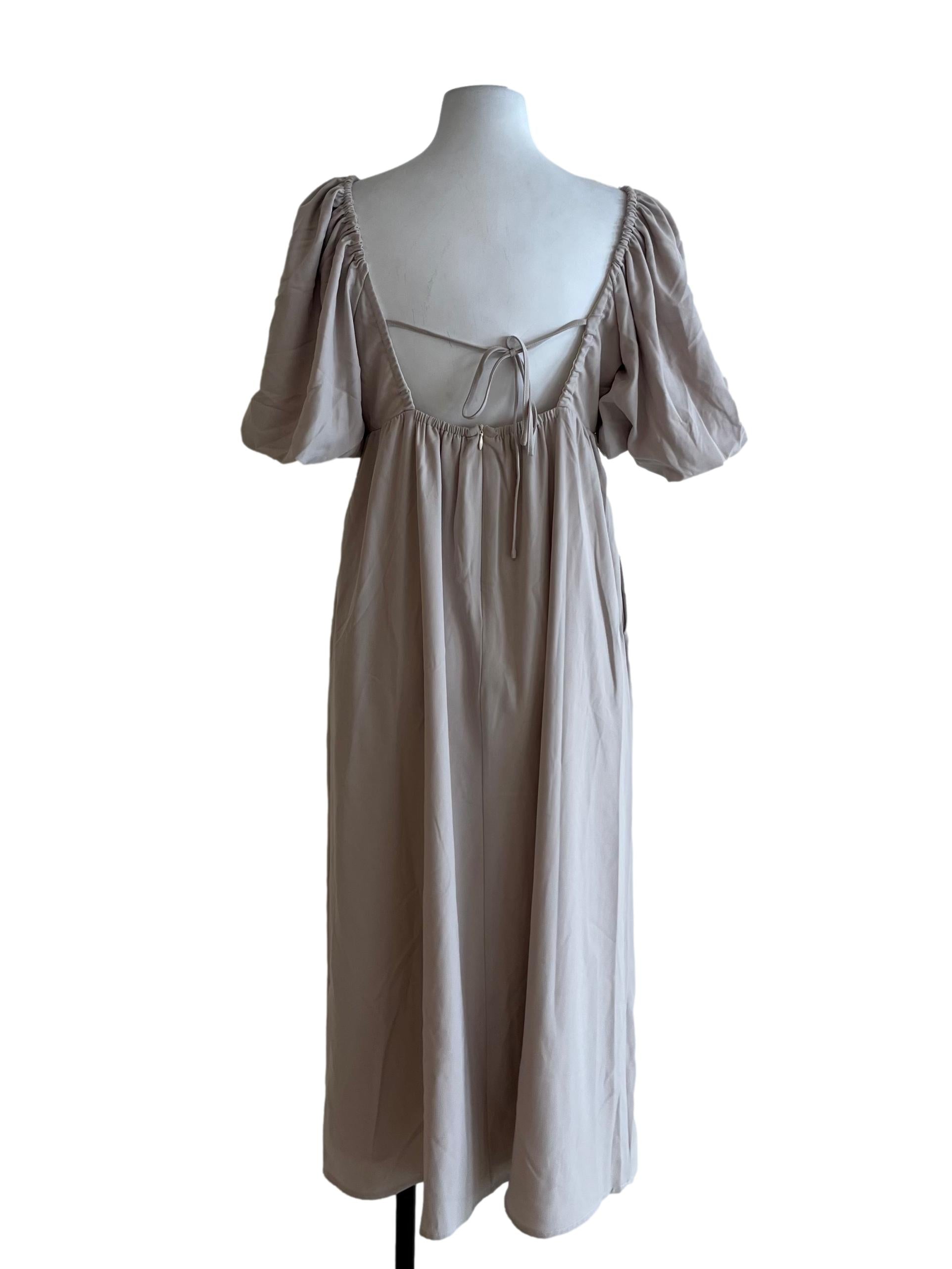 Beige Square Neckline Empire Dress