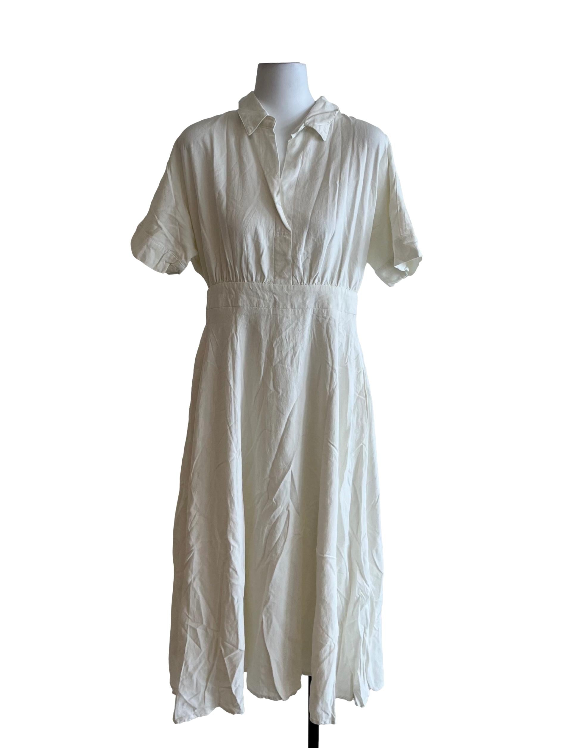 White Wing Collar Empire Dress