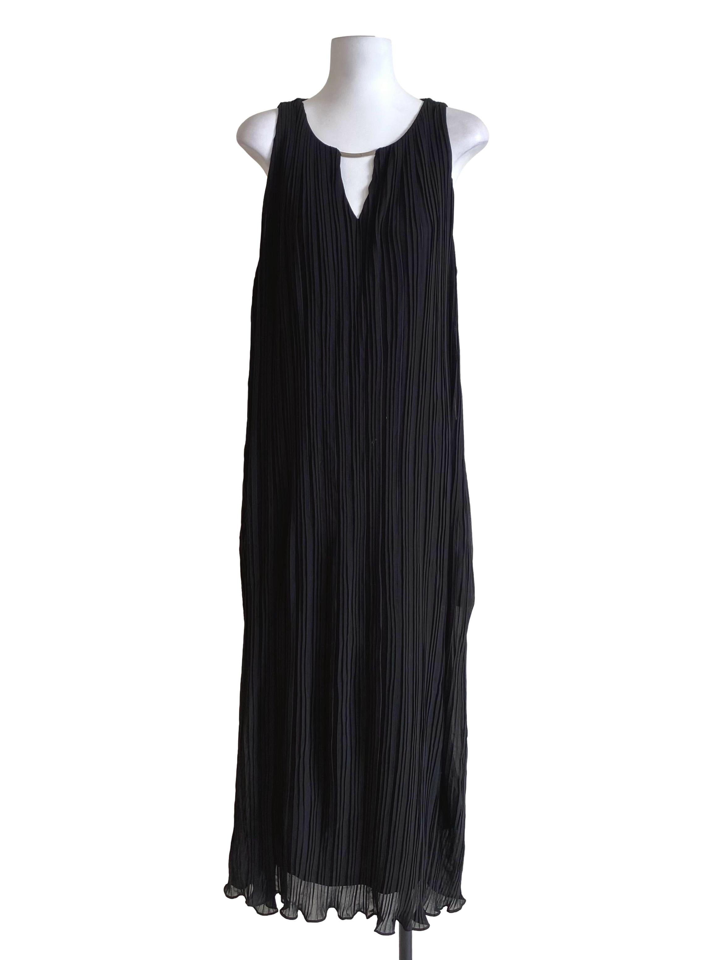 Jade Black Pleated V-Neck Dress