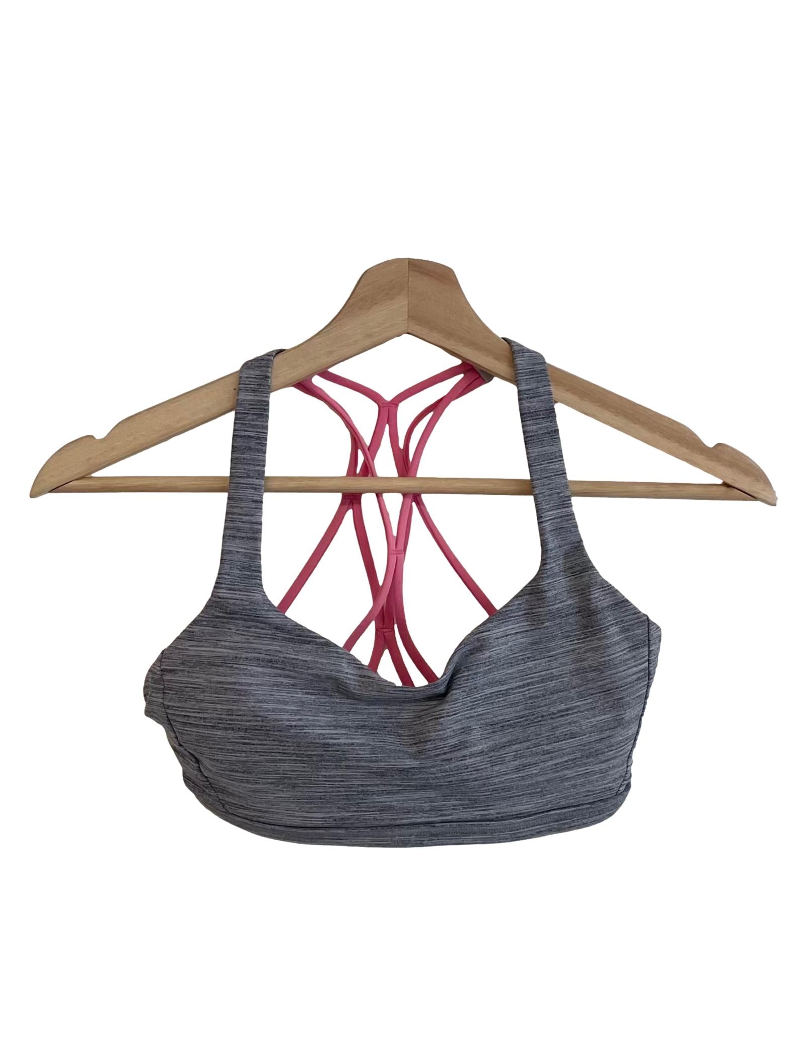 Grey & Pink Weave Back Sports Bra