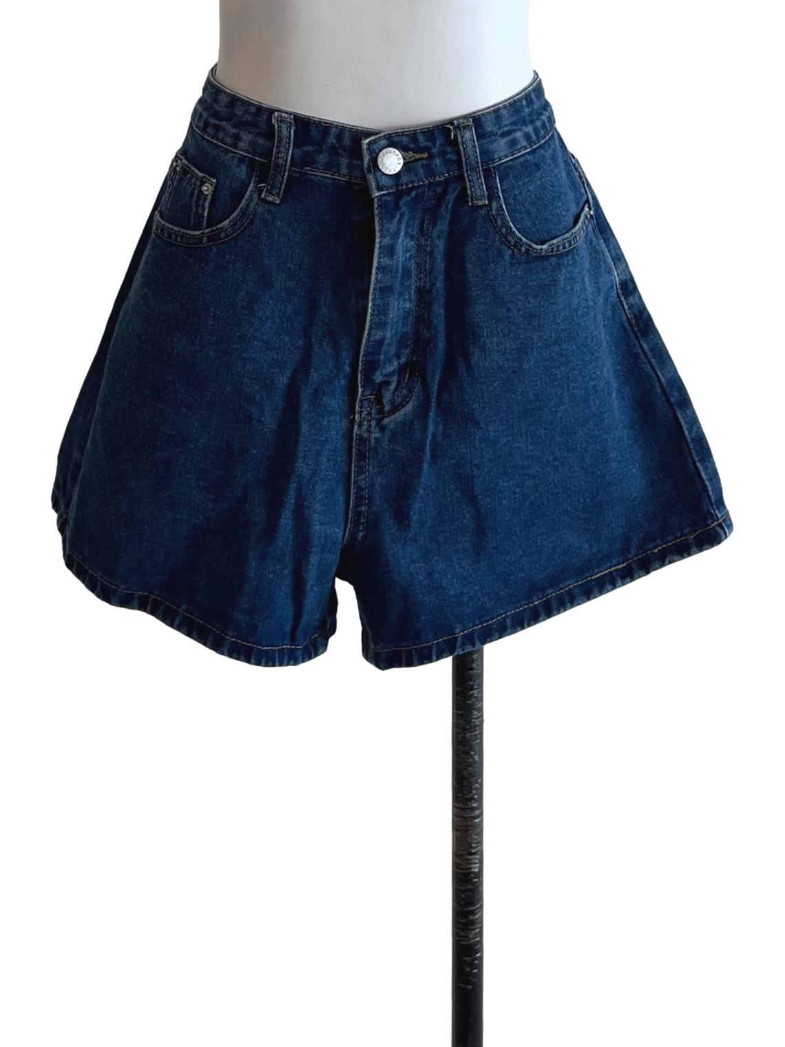 Blue Denim Plain Shorts