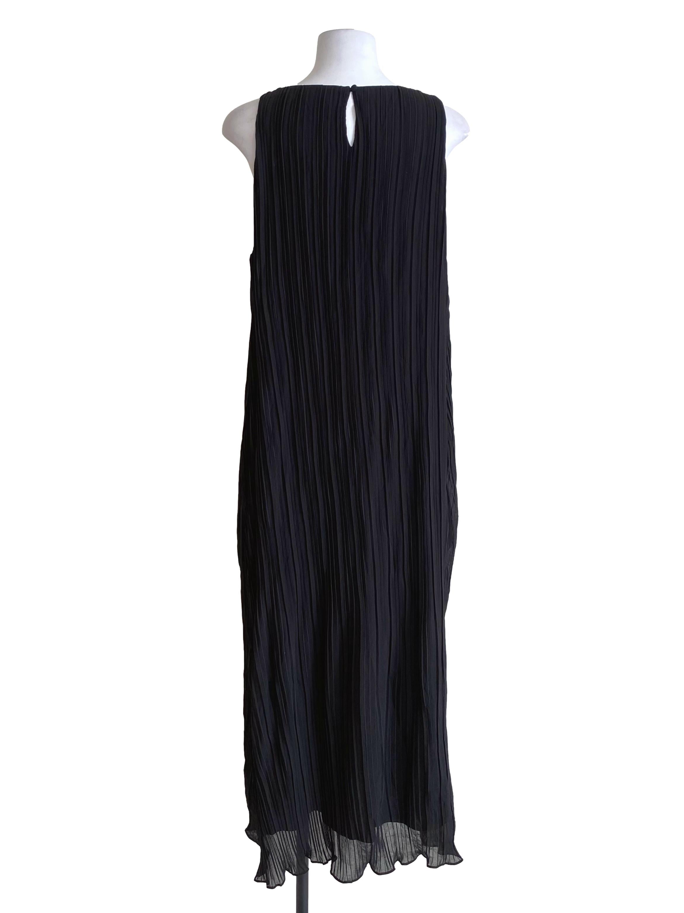 Jade Black Pleated V-Neck Dress
