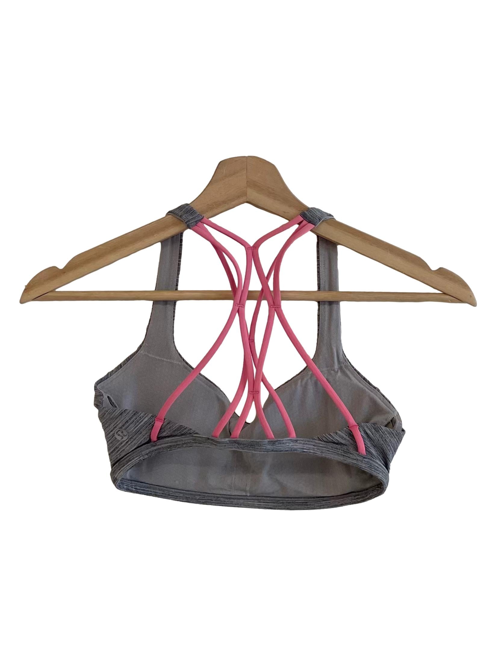 Grey & Pink Weave Back Sports Bra
