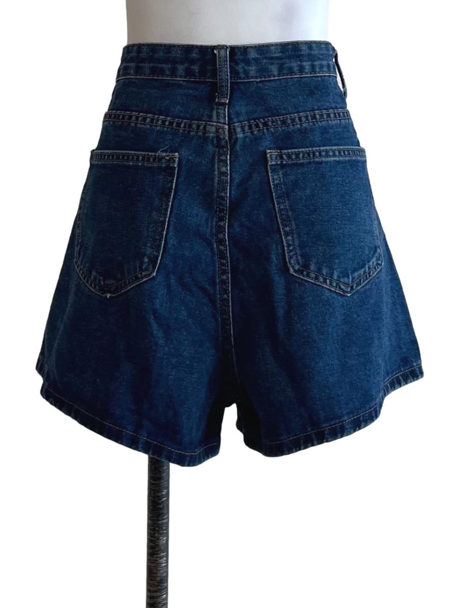 Blue Denim Plain Shorts