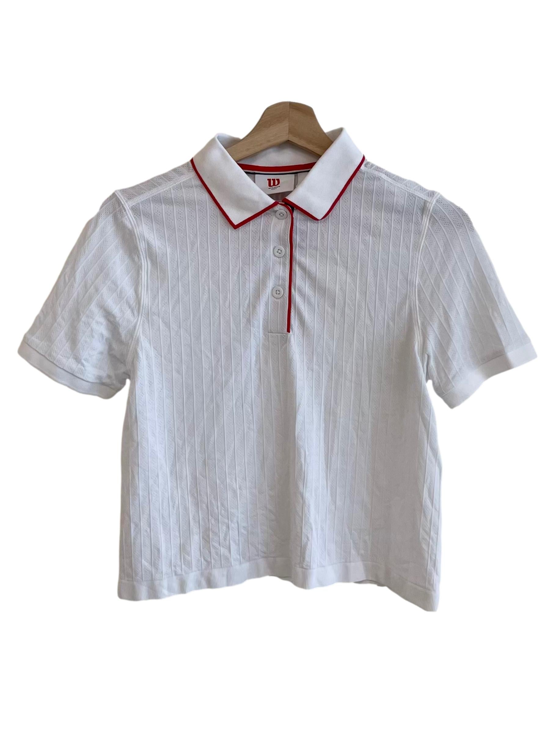 White Ribbed Polo Crop Top