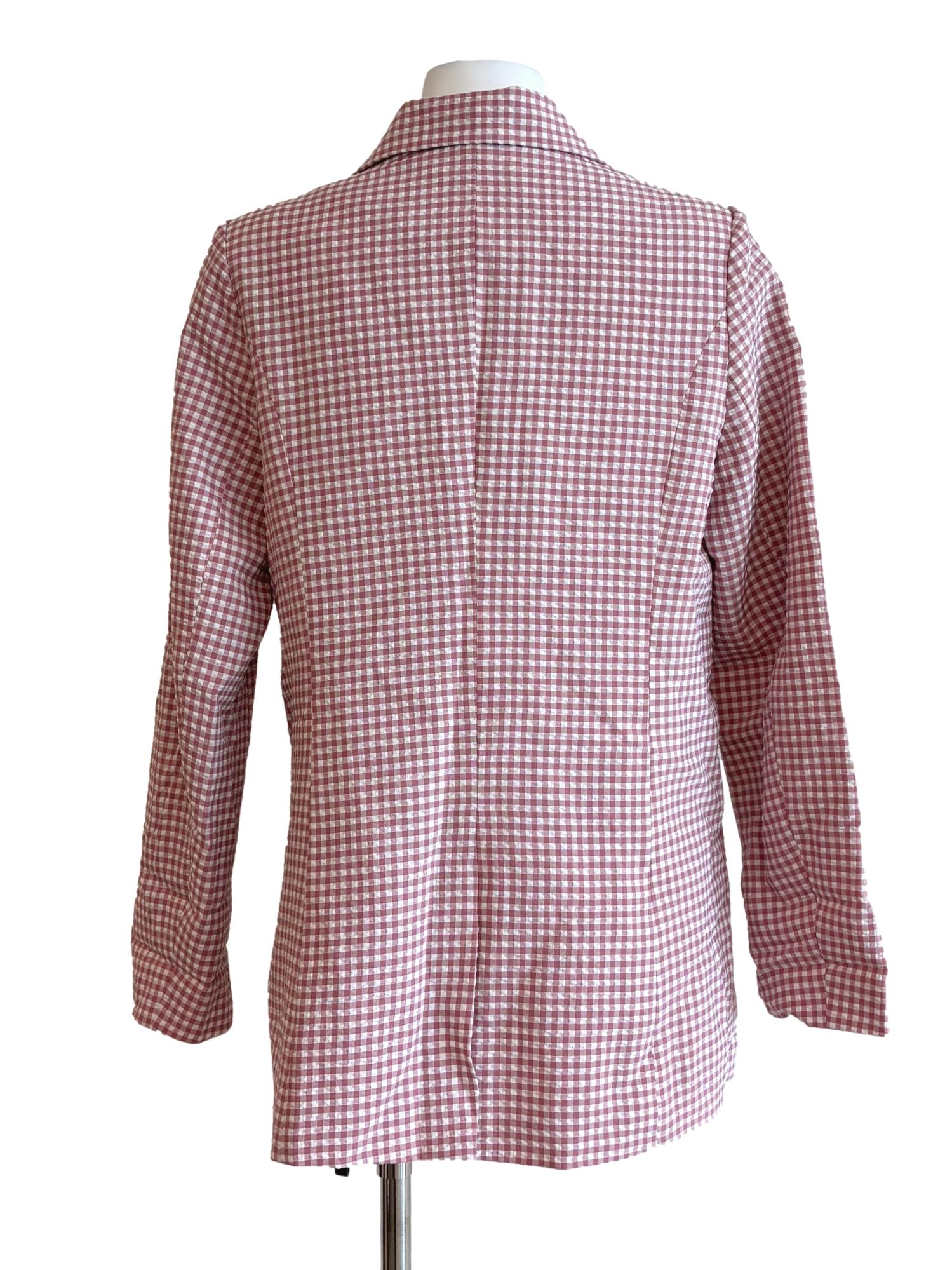 Blush Pink Checkered Double Button Blazer