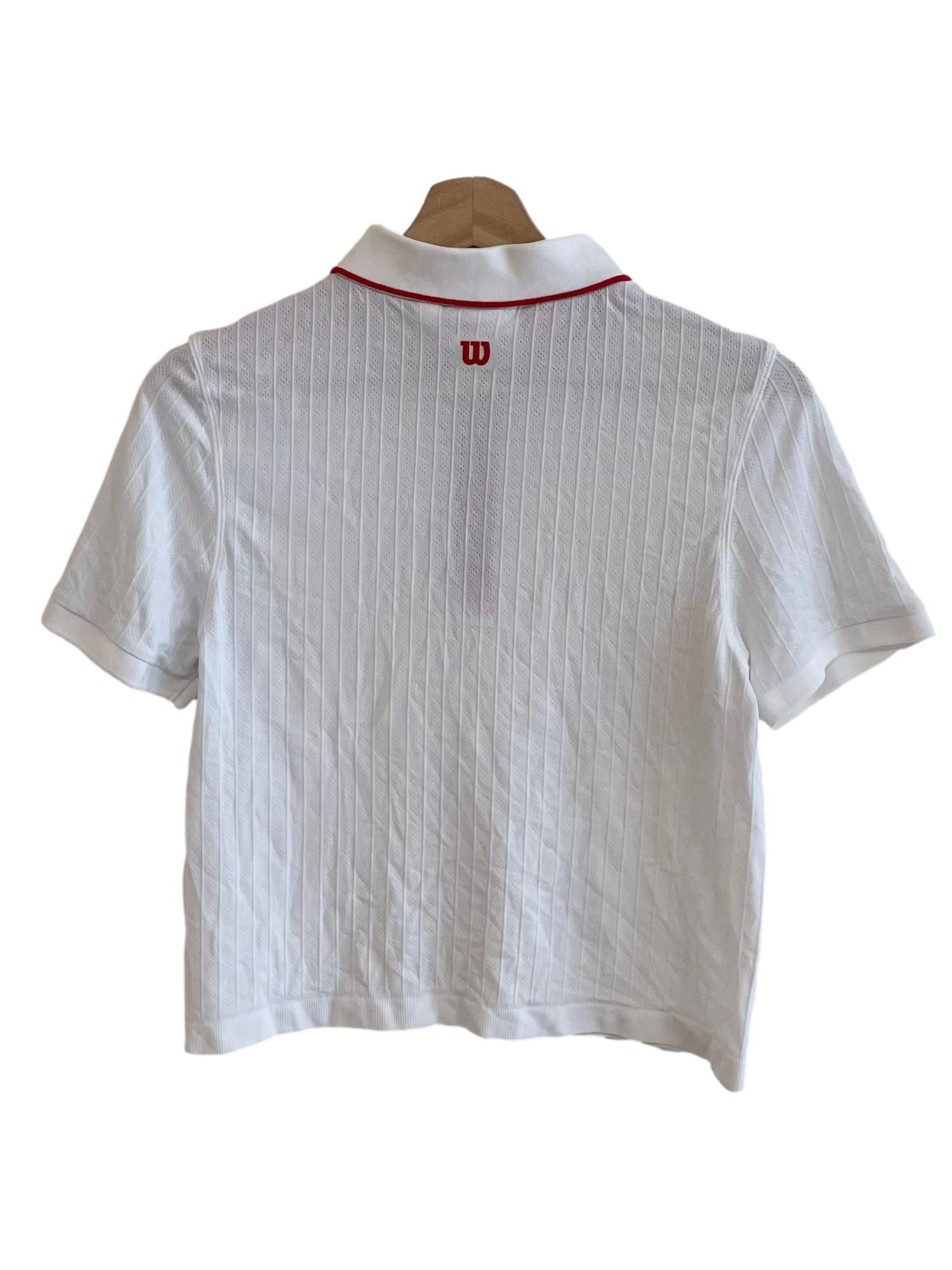 White Ribbed Polo Crop Top