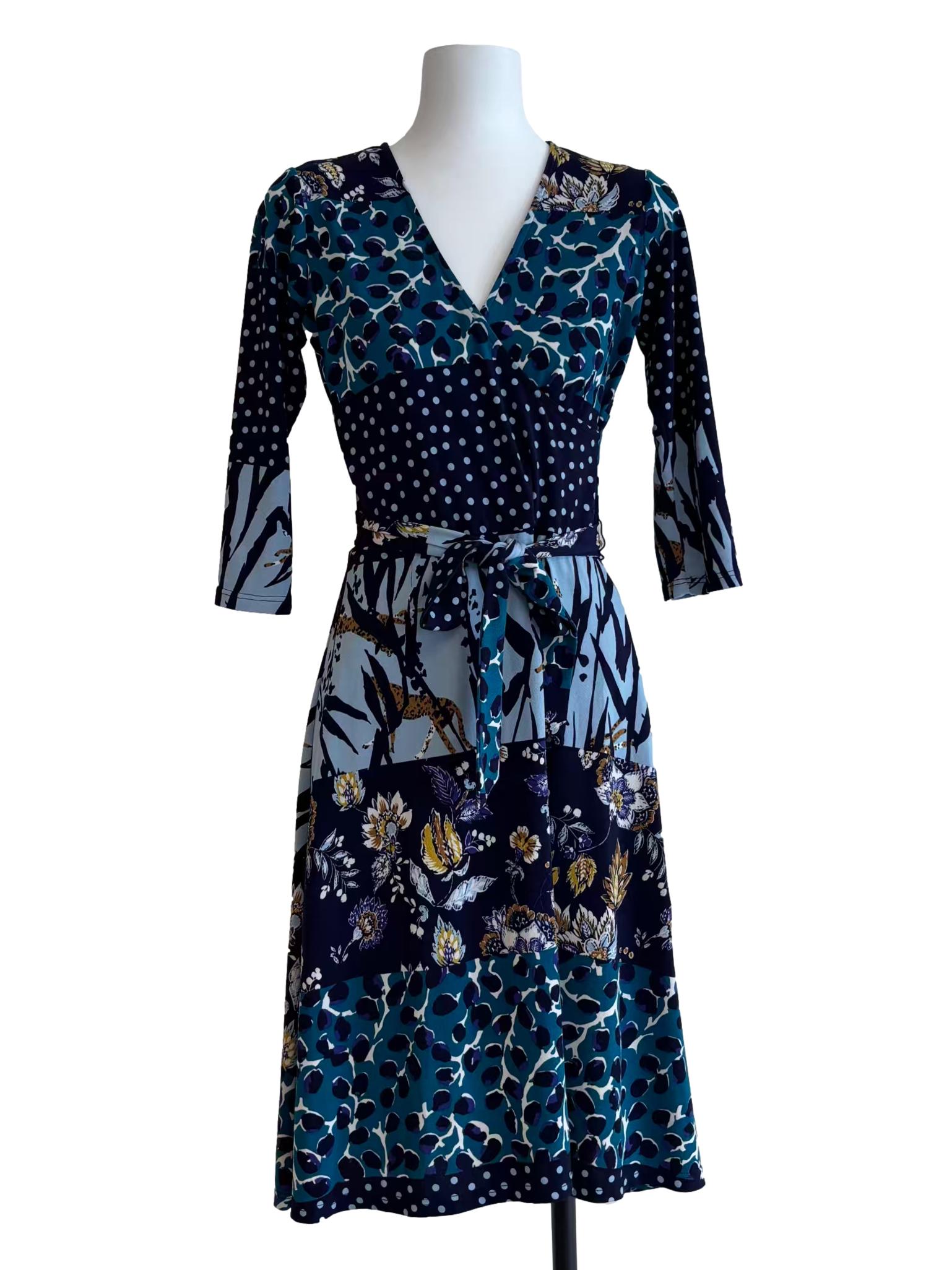 Navy Blue Perfect Wrap Floral Polka Dot Dress CSN