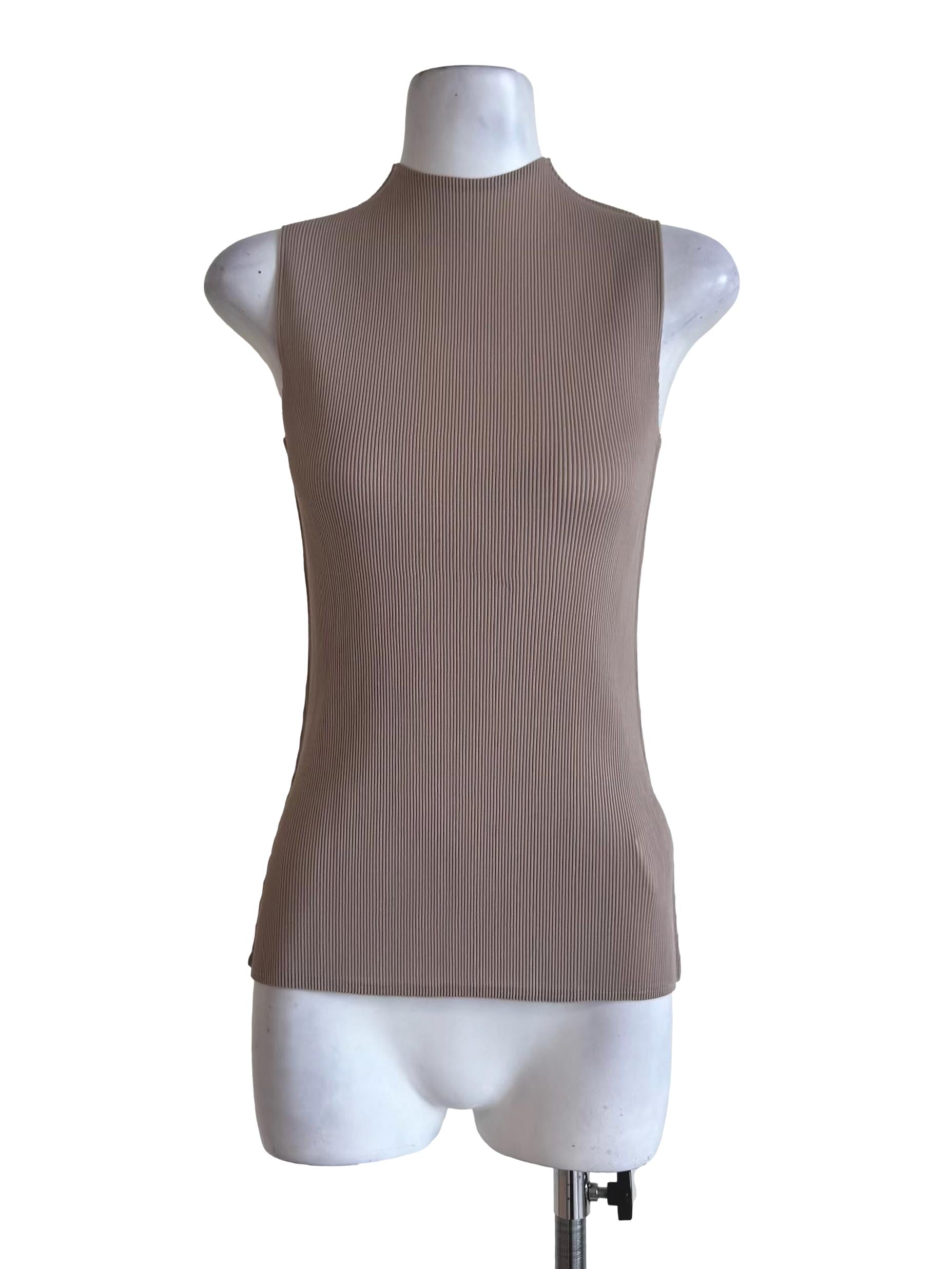 Khaki Plissé Pleated Mock-Neck Top OSN