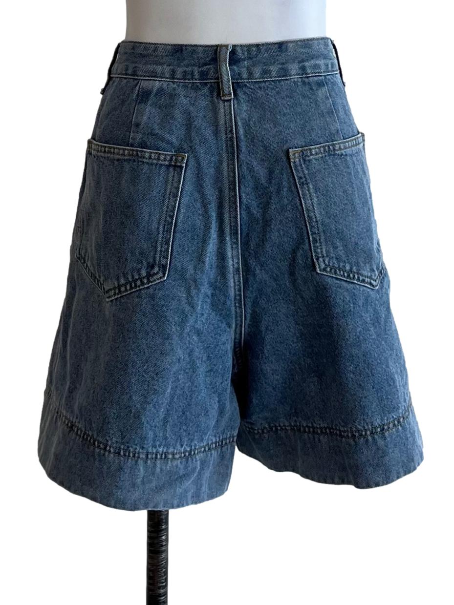 Blue Denim High-Waisted Shorts