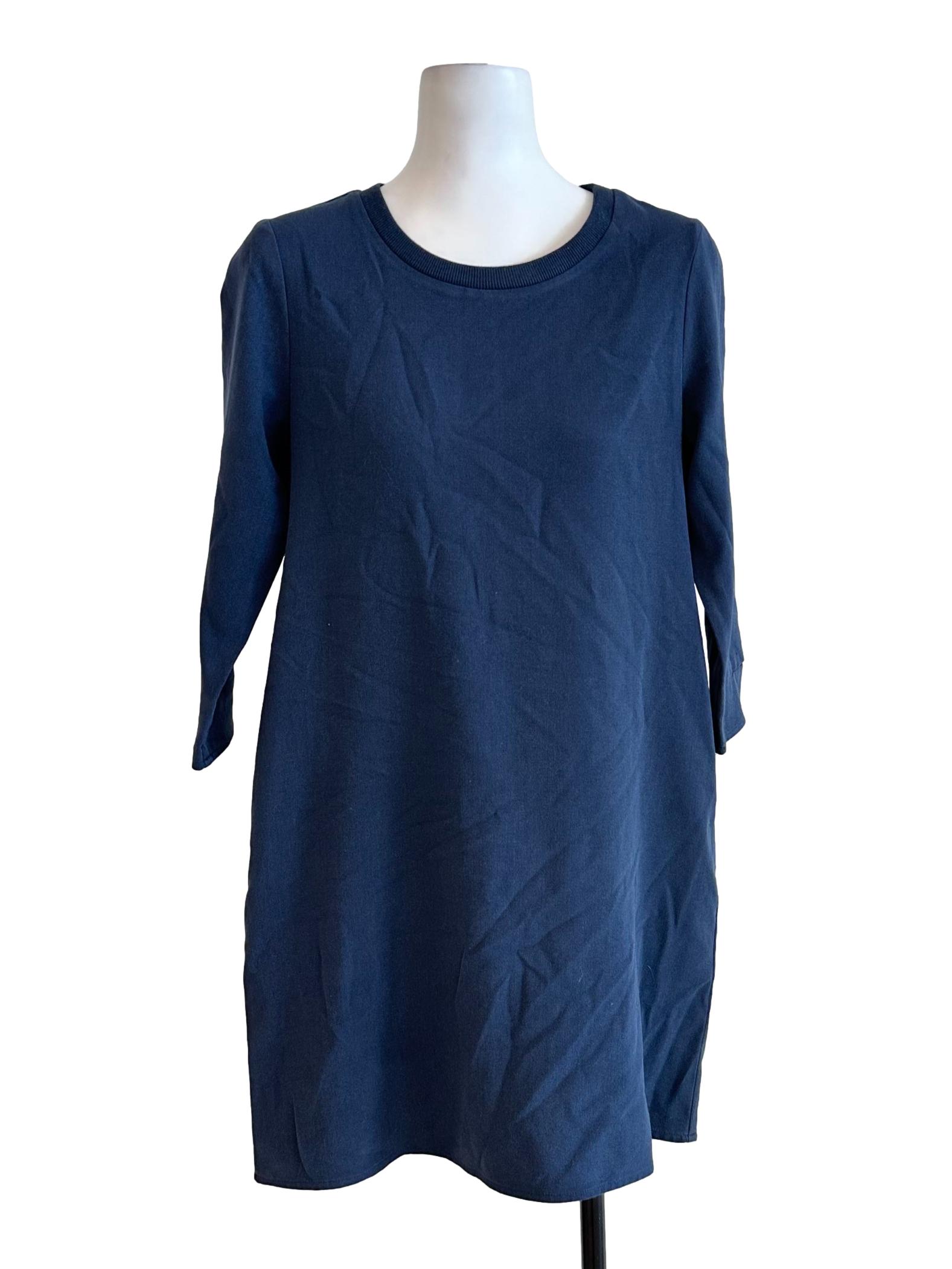 Navy Blue Round Neck Plain Mini Dress