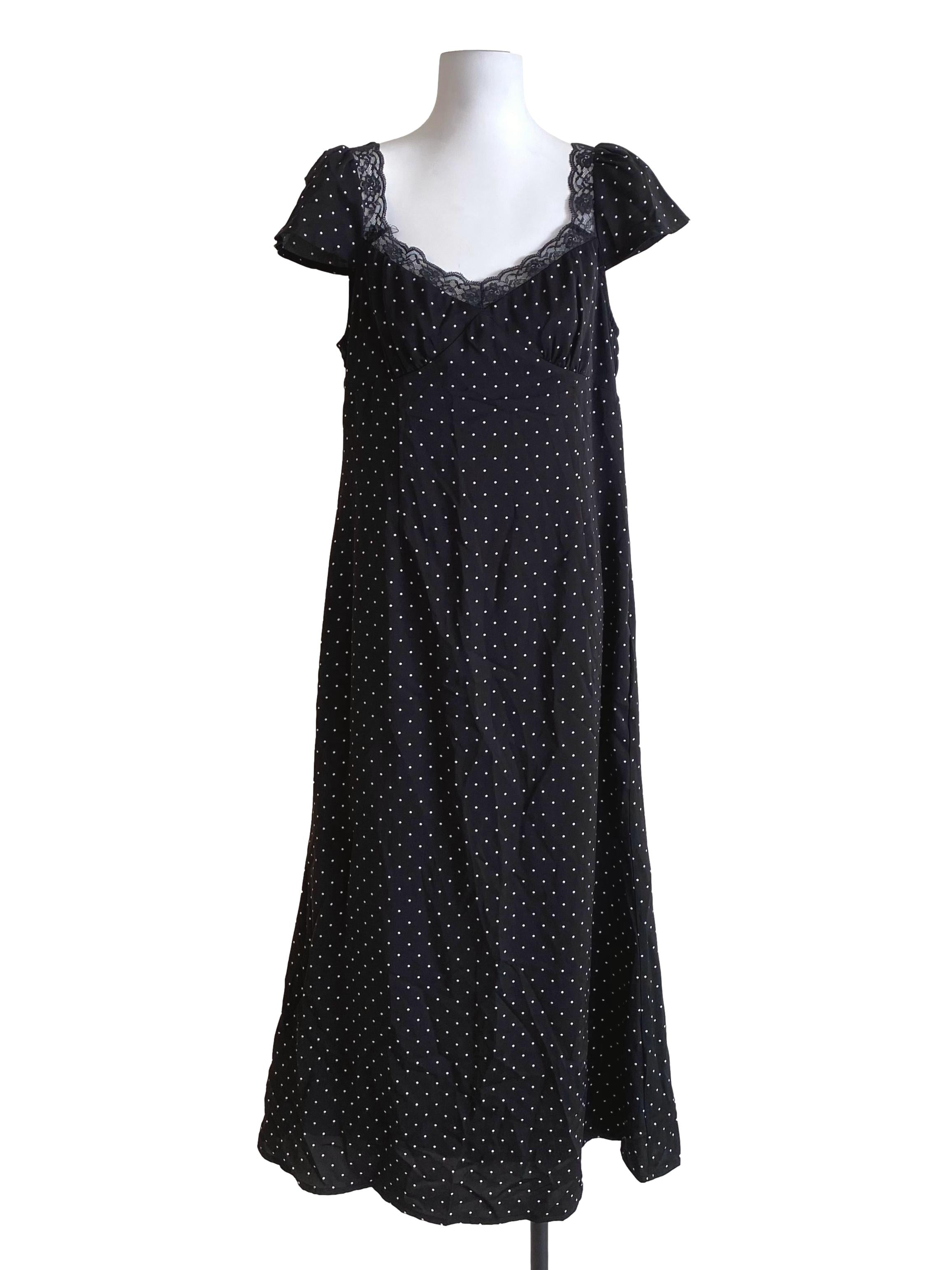 Ebony Black And White Polka Dot Empire Dress