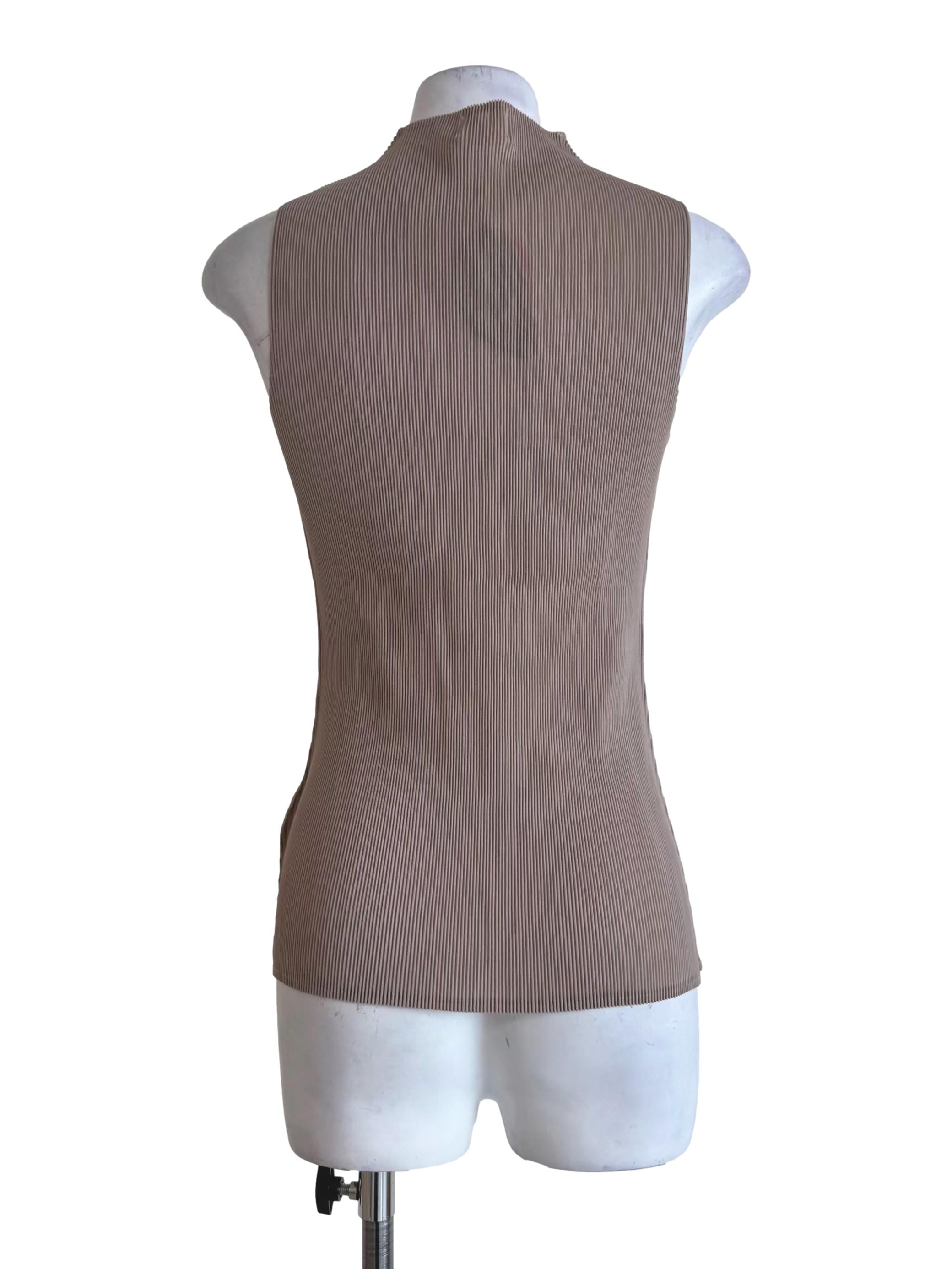 Khaki Plissé Pleated Mock-Neck Top OSN