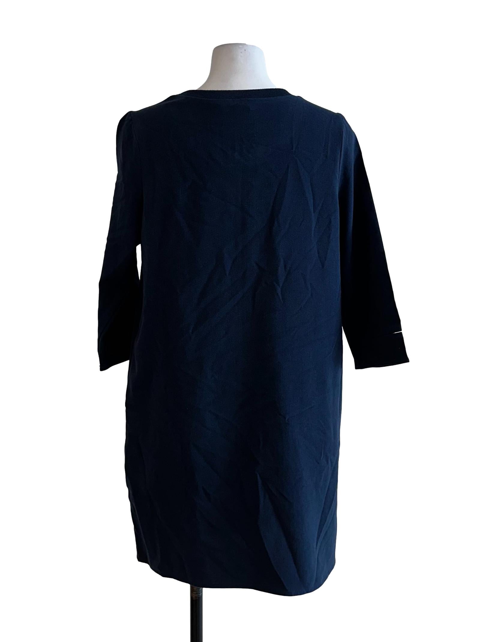 Navy Blue Round Neck Plain Mini Dress