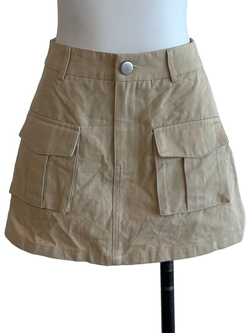 Nude Beige Cargo Mini Skirt