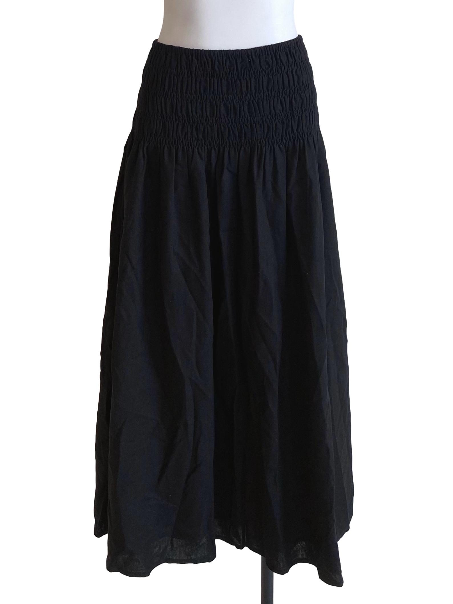 Onyx Black Half Waist Pleat Long Skirt