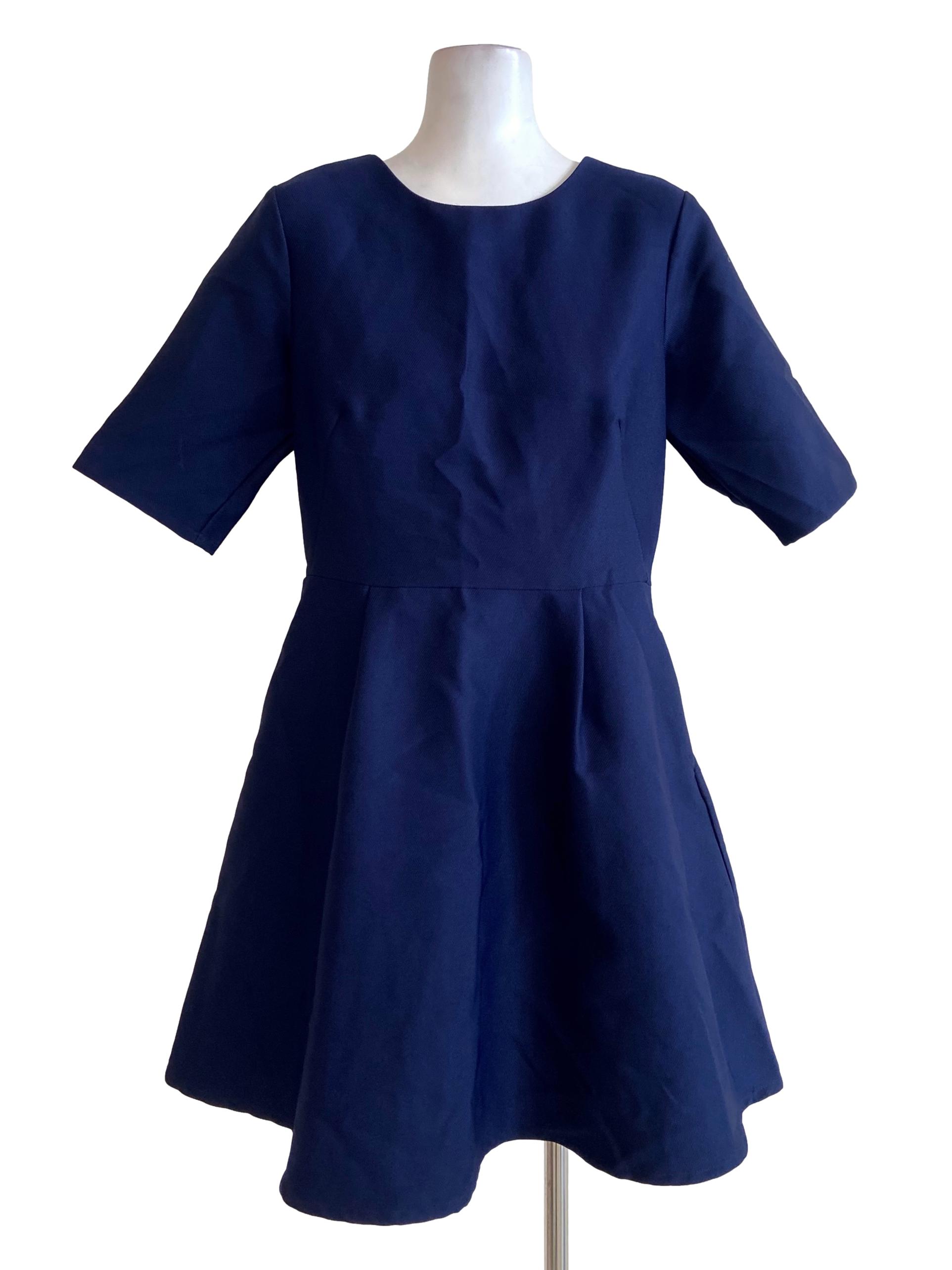 Cobalt Blue Herringbone A-Line Dress