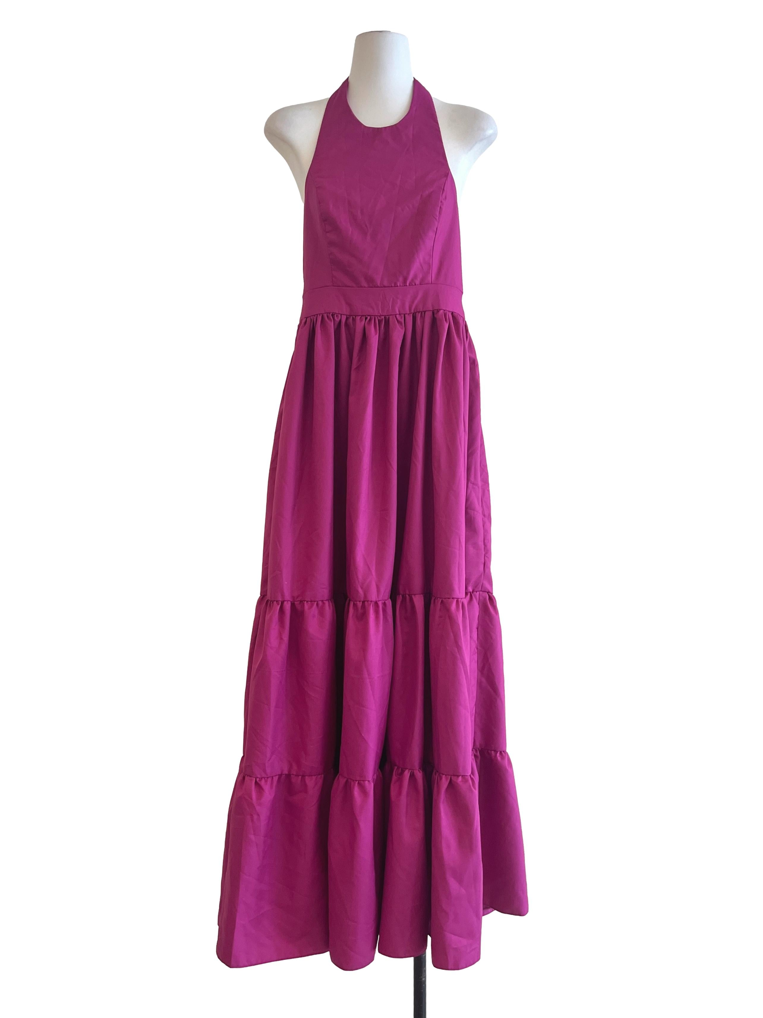 Magenta Pink Hlater Strap A-Line Sleeveless Dress