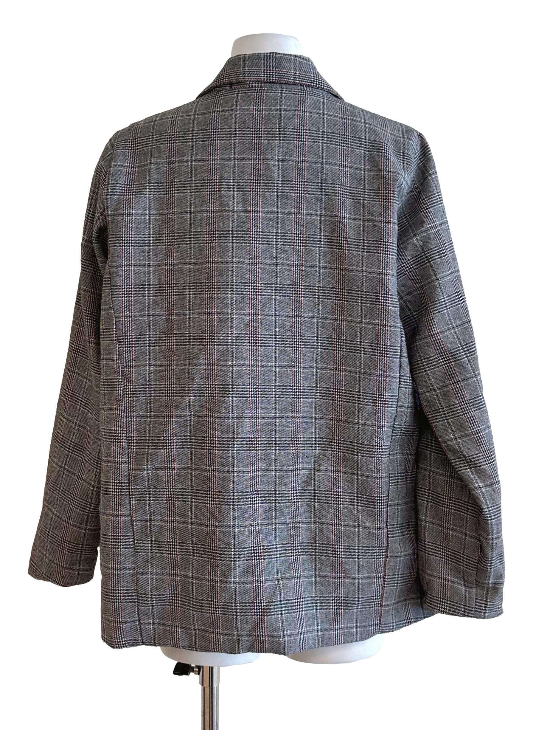 Dark Grey Plaid Collar Blazer