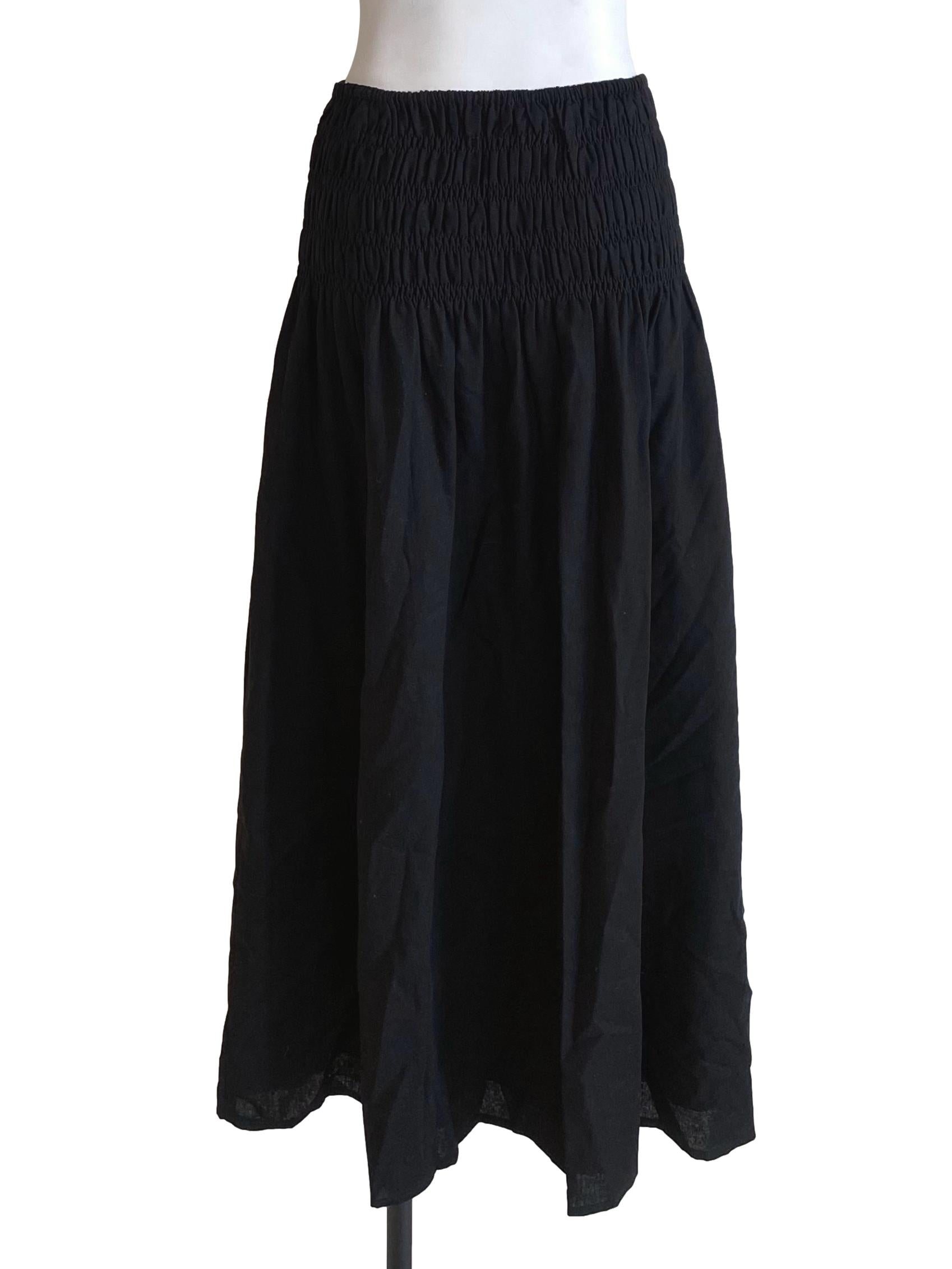 Onyx Black Half Waist Pleat Long Skirt