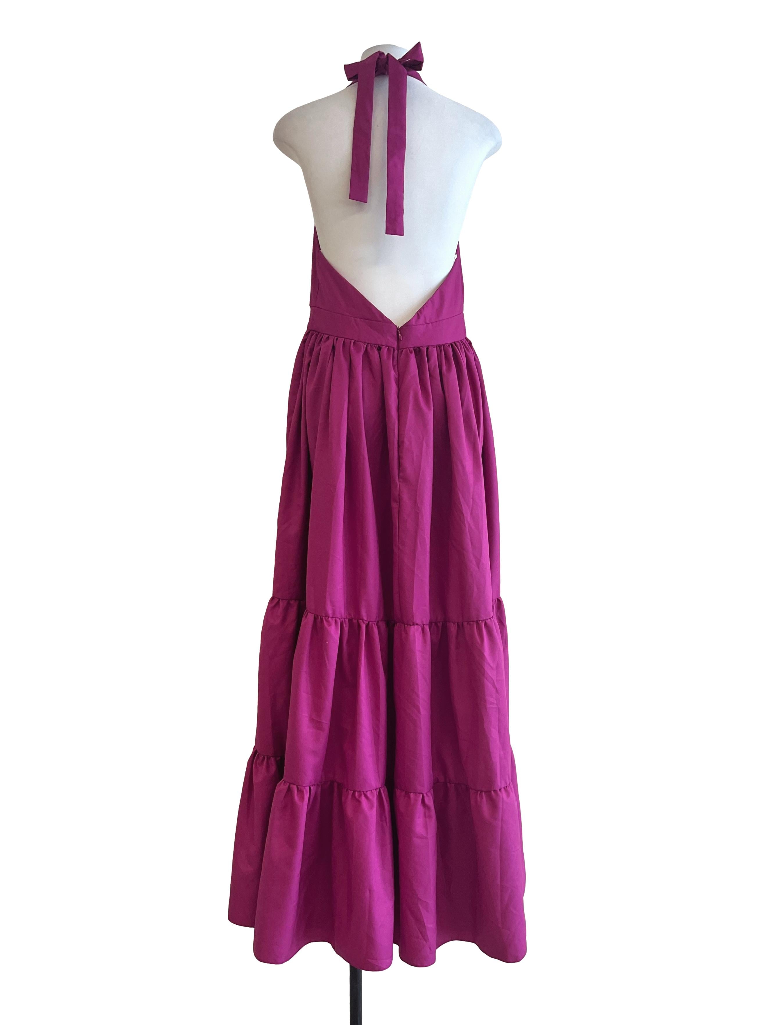 Magenta Pink Hlater Strap A-Line Sleeveless Dress
