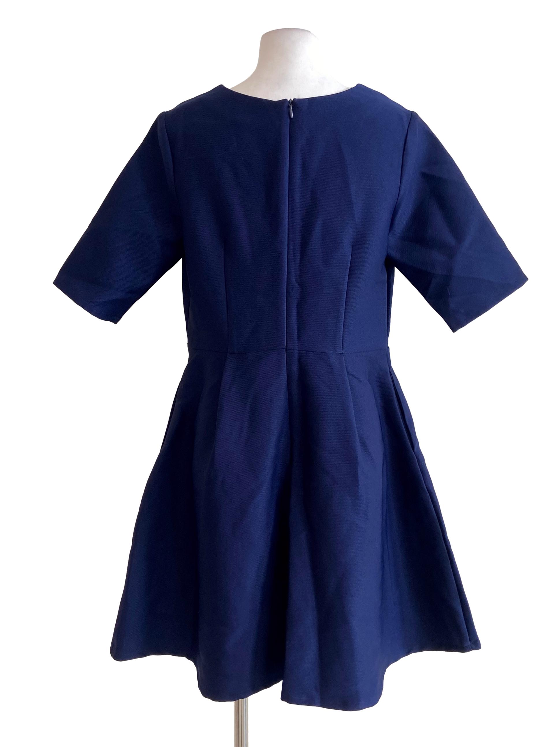 Cobalt Blue Herringbone A-Line Dress