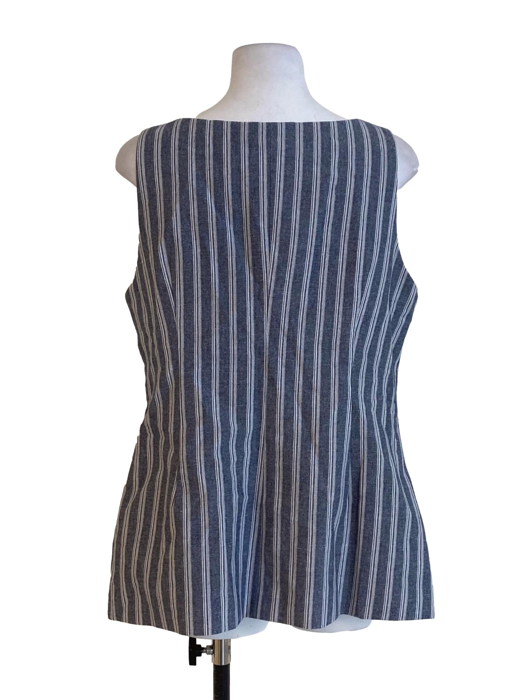Stone Blue And White Striped Button Down Vest