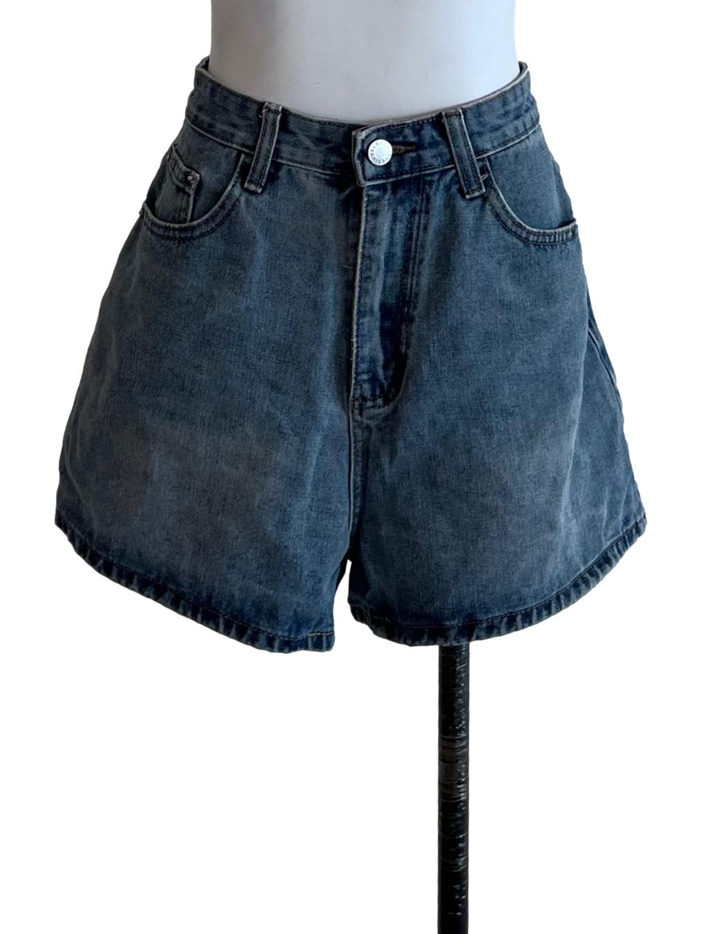 Blue Denim High-Waisted Shorts