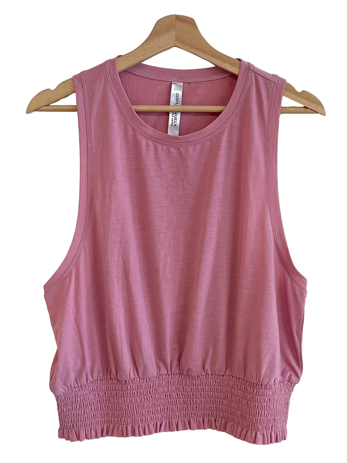 Rose Pink Shirred Tank Top