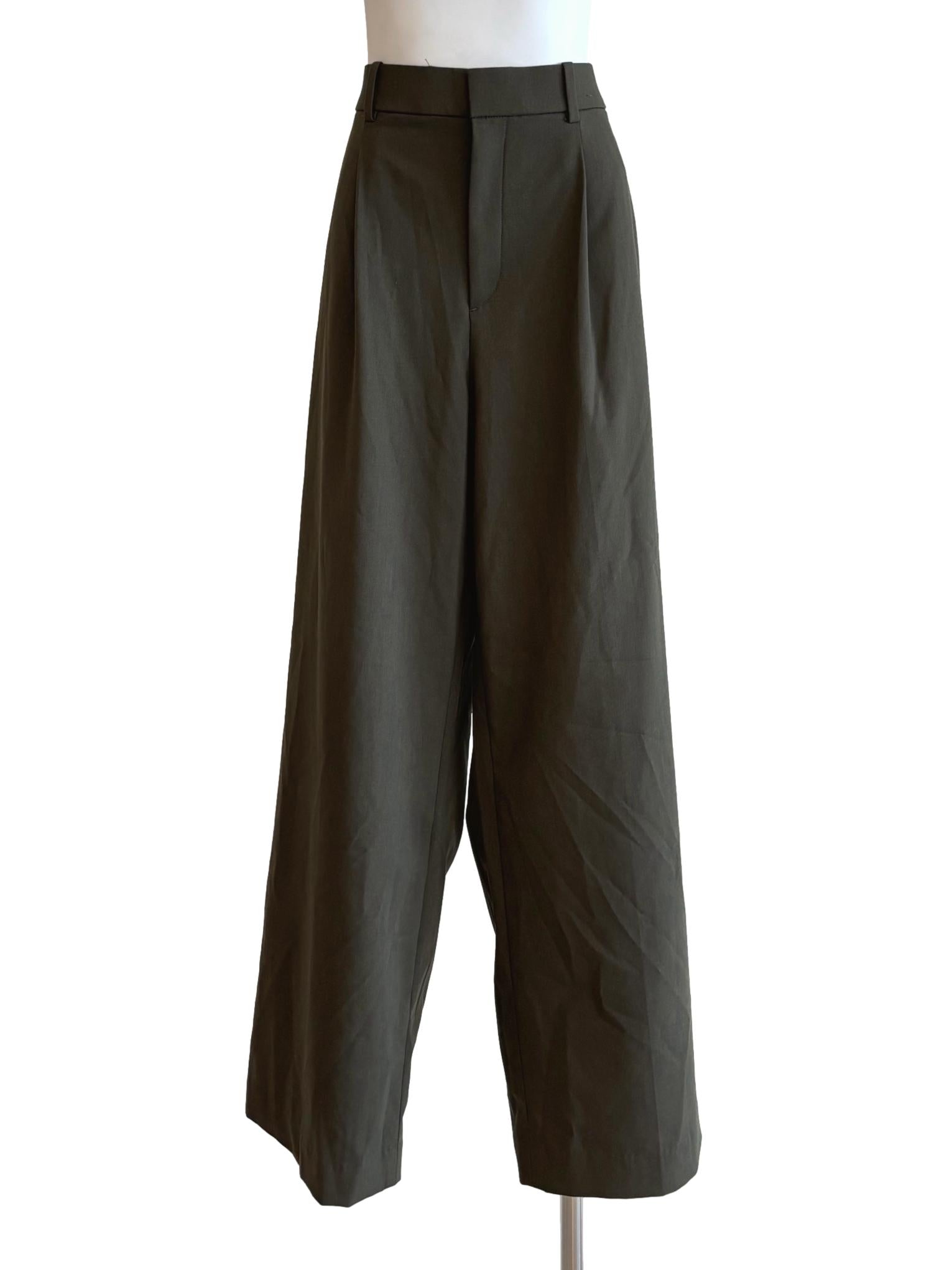 Olive Green Pleated Straight Cut Pants