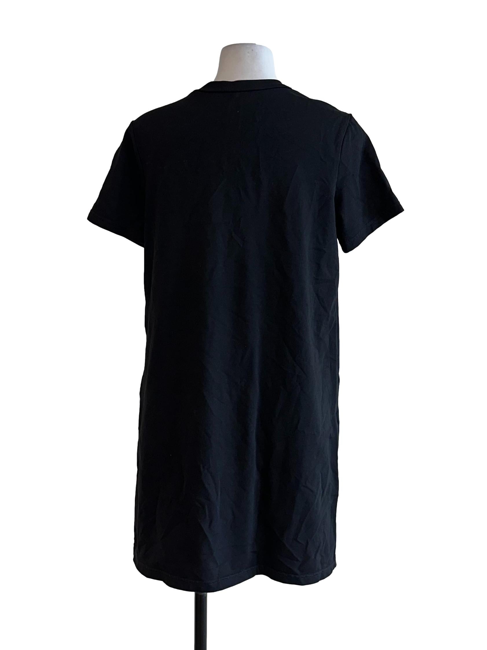 Black Round Neck Plain Cotton Mini Dress