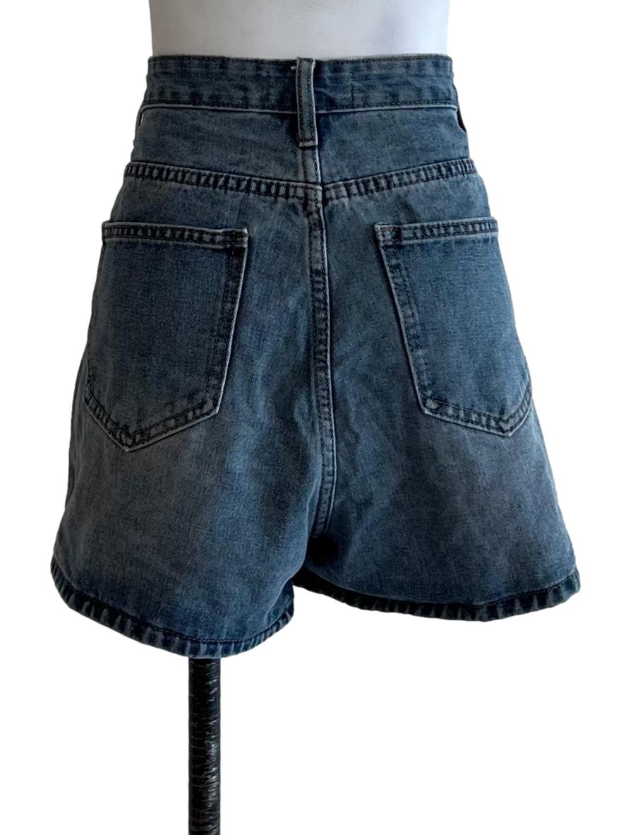 Blue Denim High-Waisted Shorts