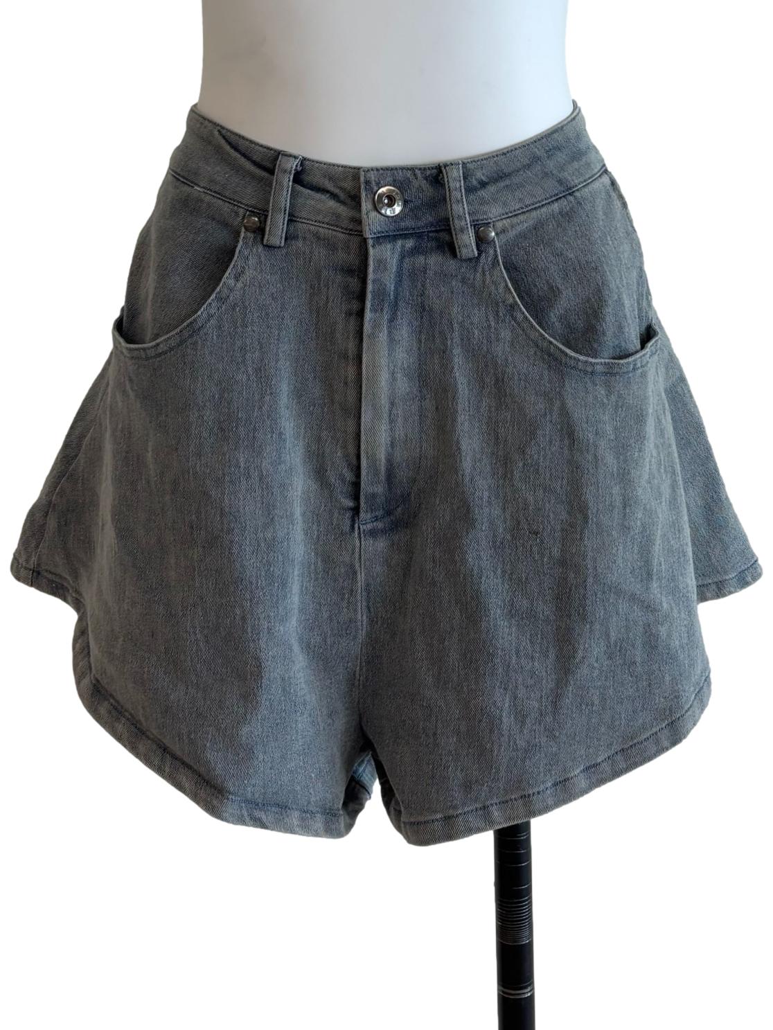 Acid Washed Denim Wide Shorts