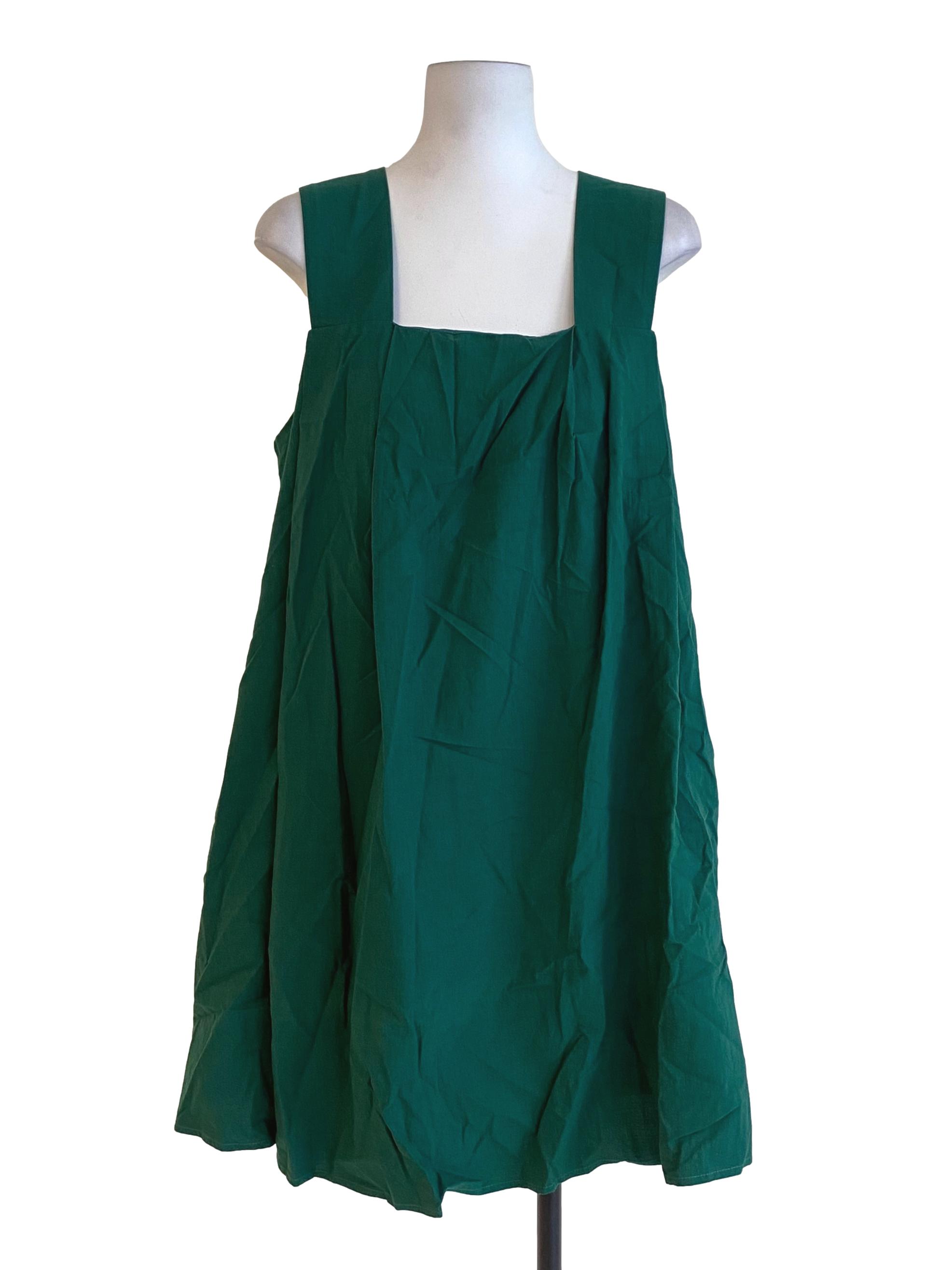 Emerald Green Apron V-Back Dress