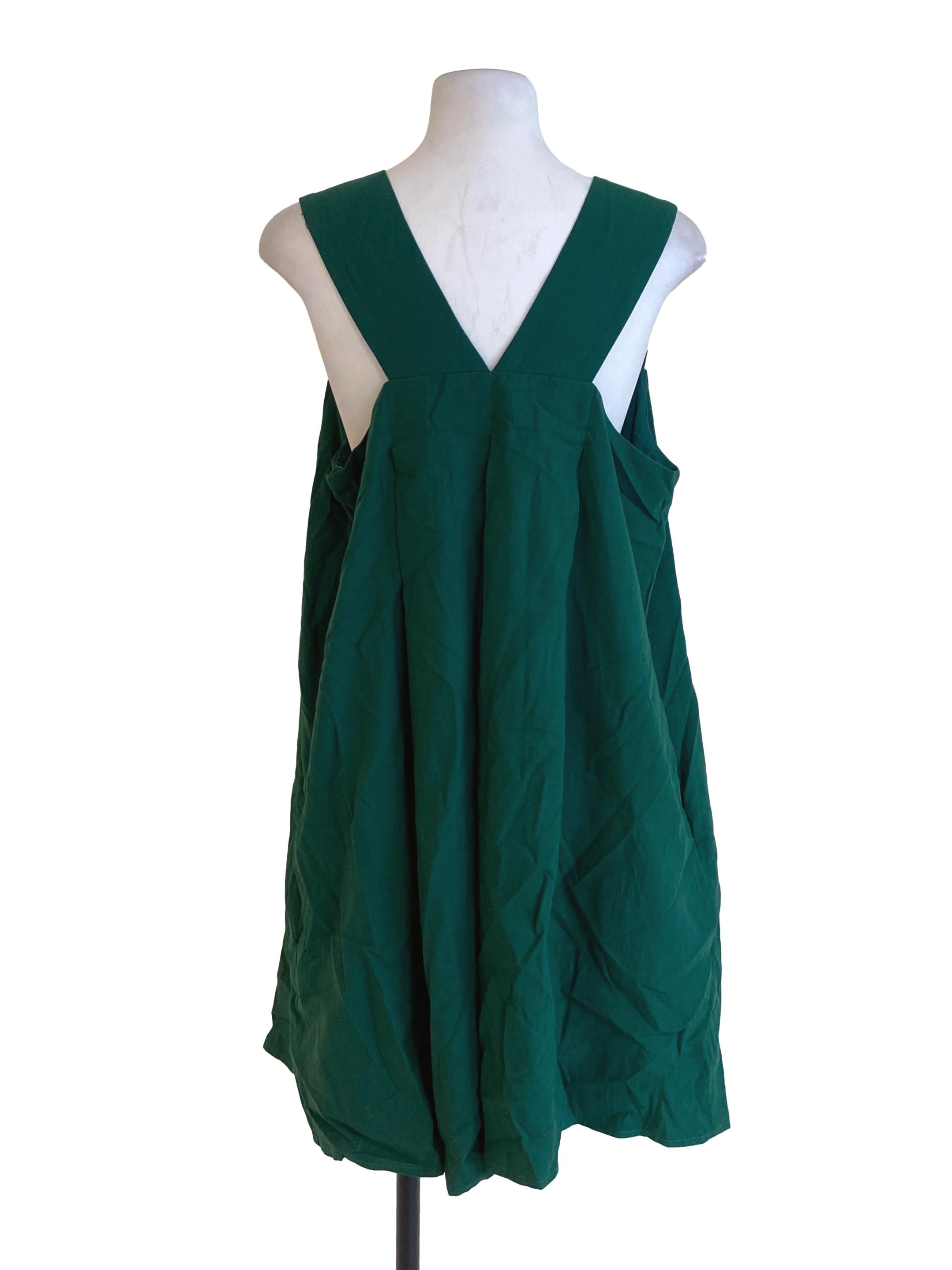 Emerald Green Apron V-Back Dress