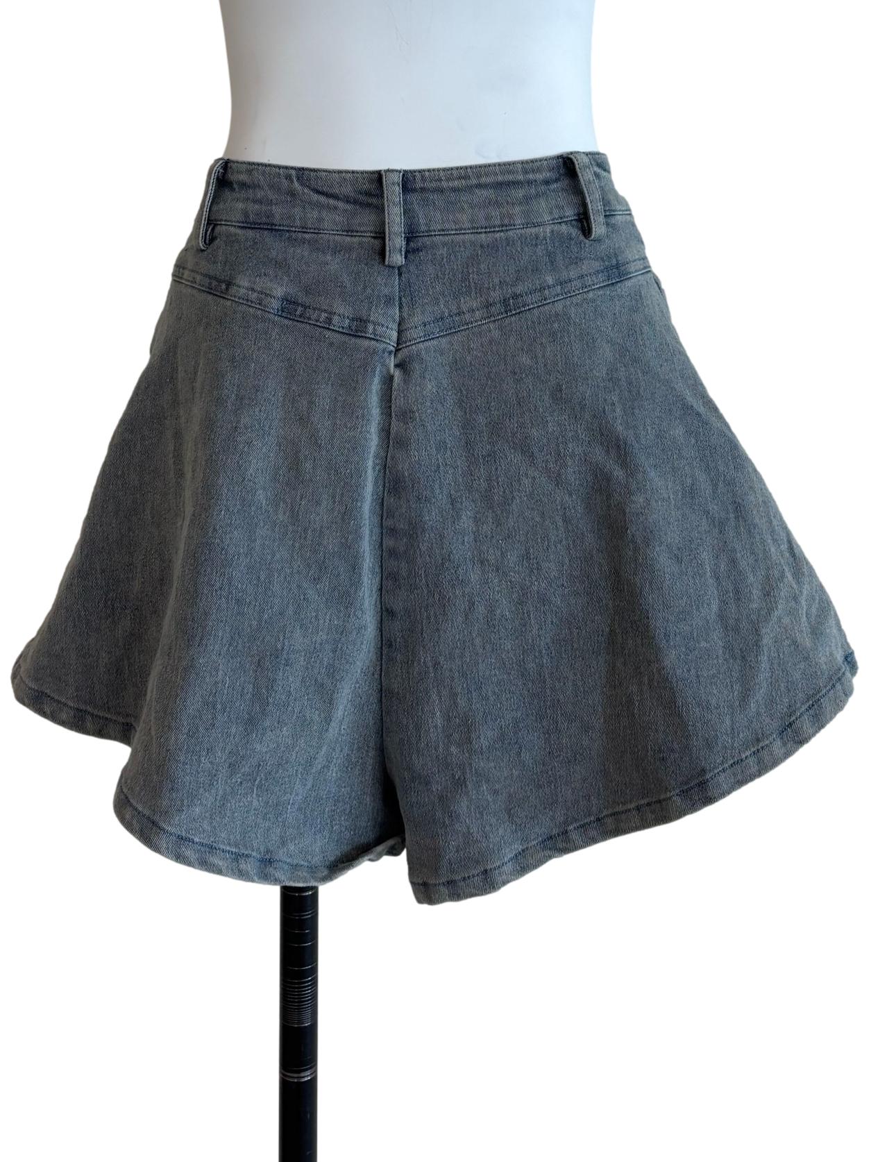 Acid Washed Denim Wide Shorts