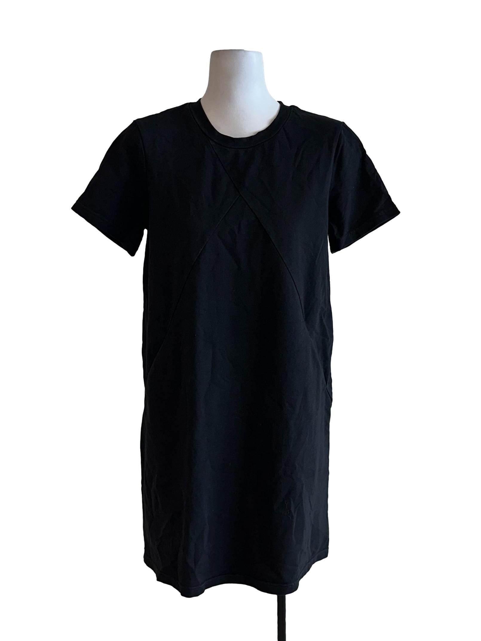 Black Round Neck Plain Cotton Mini Dress
