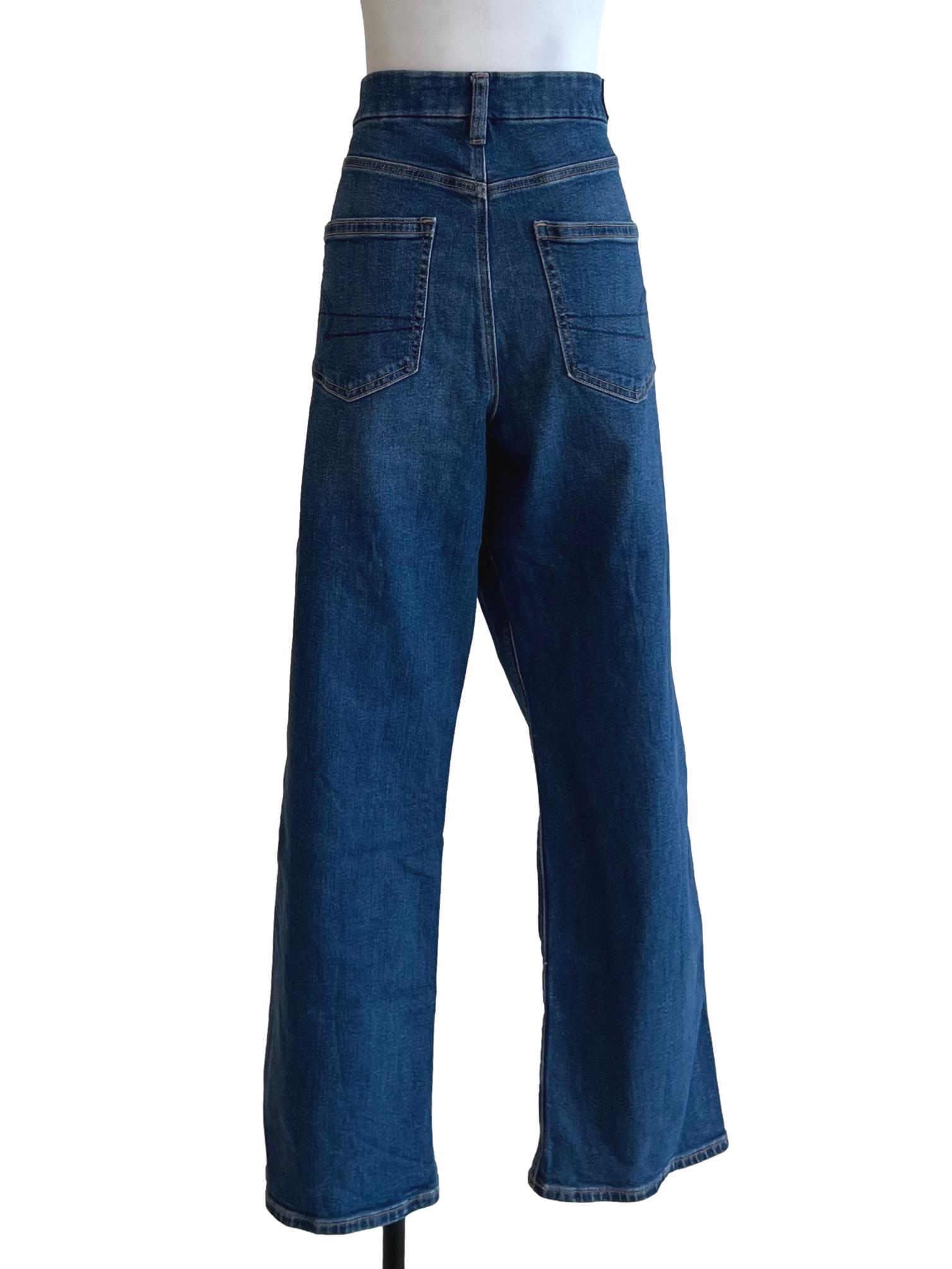 Blue Denim Plain Wide-Leg Jeans