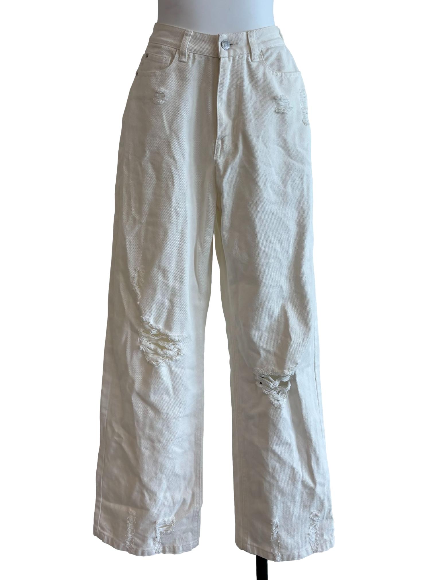 Cream White Ripped Jeans