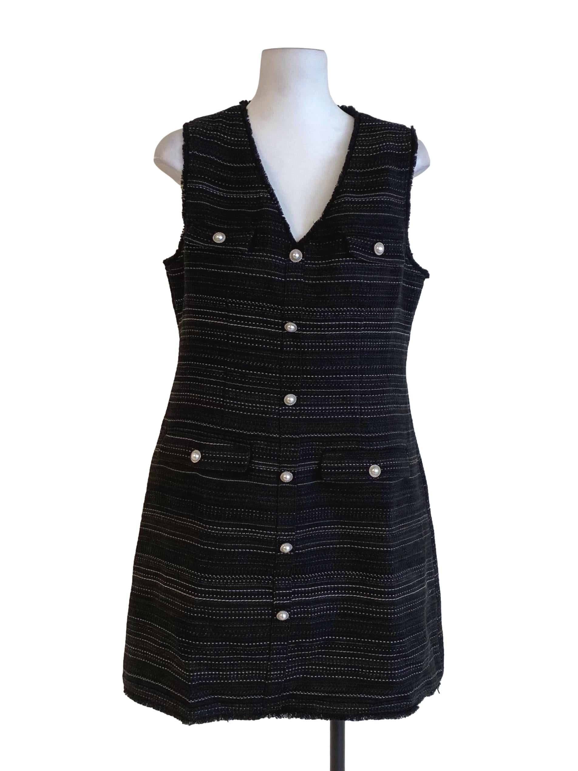 Grease Black And White Padded Frayed Button Pocket Dress