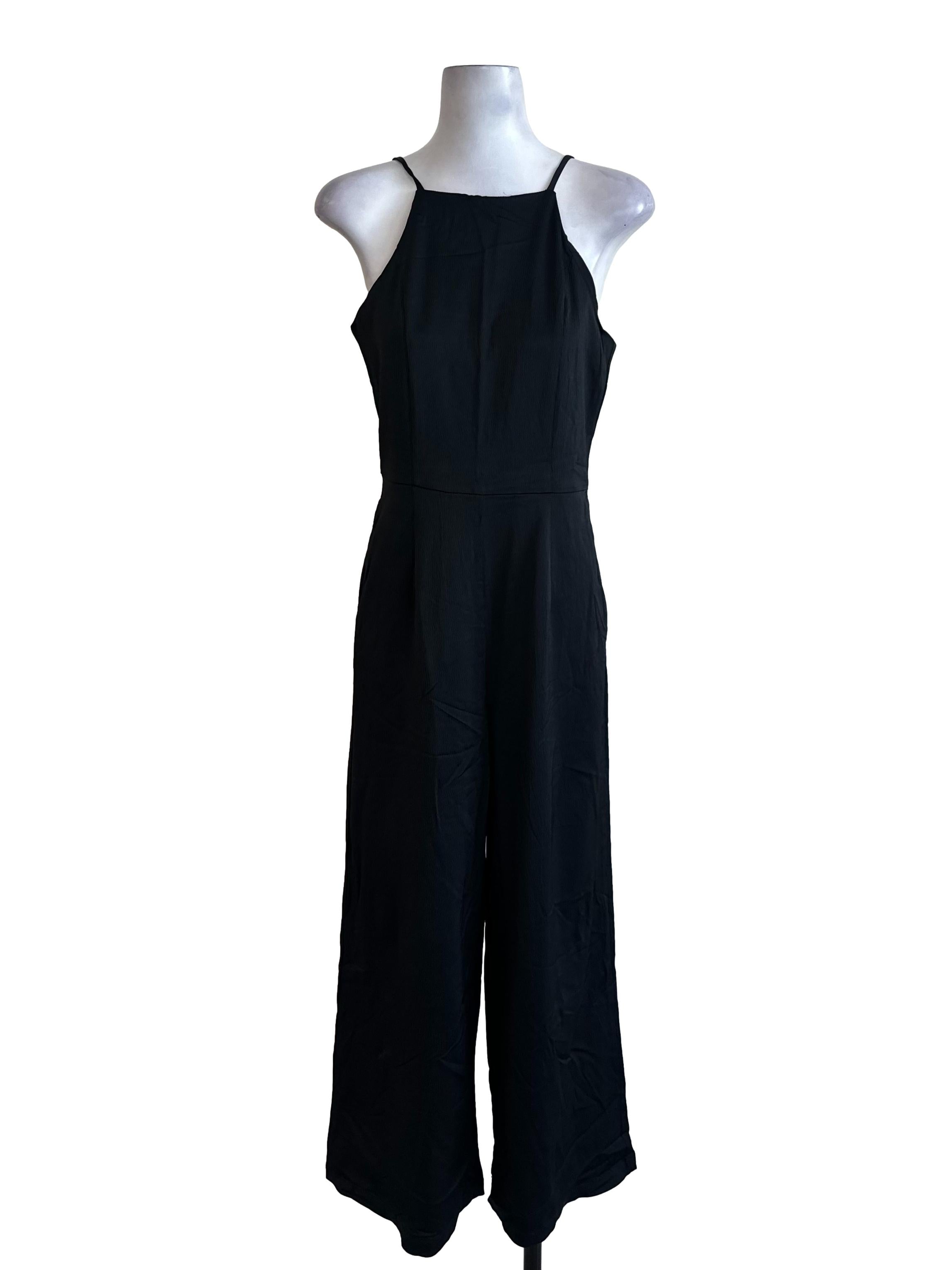 Black Textured Halter Jumpsuit