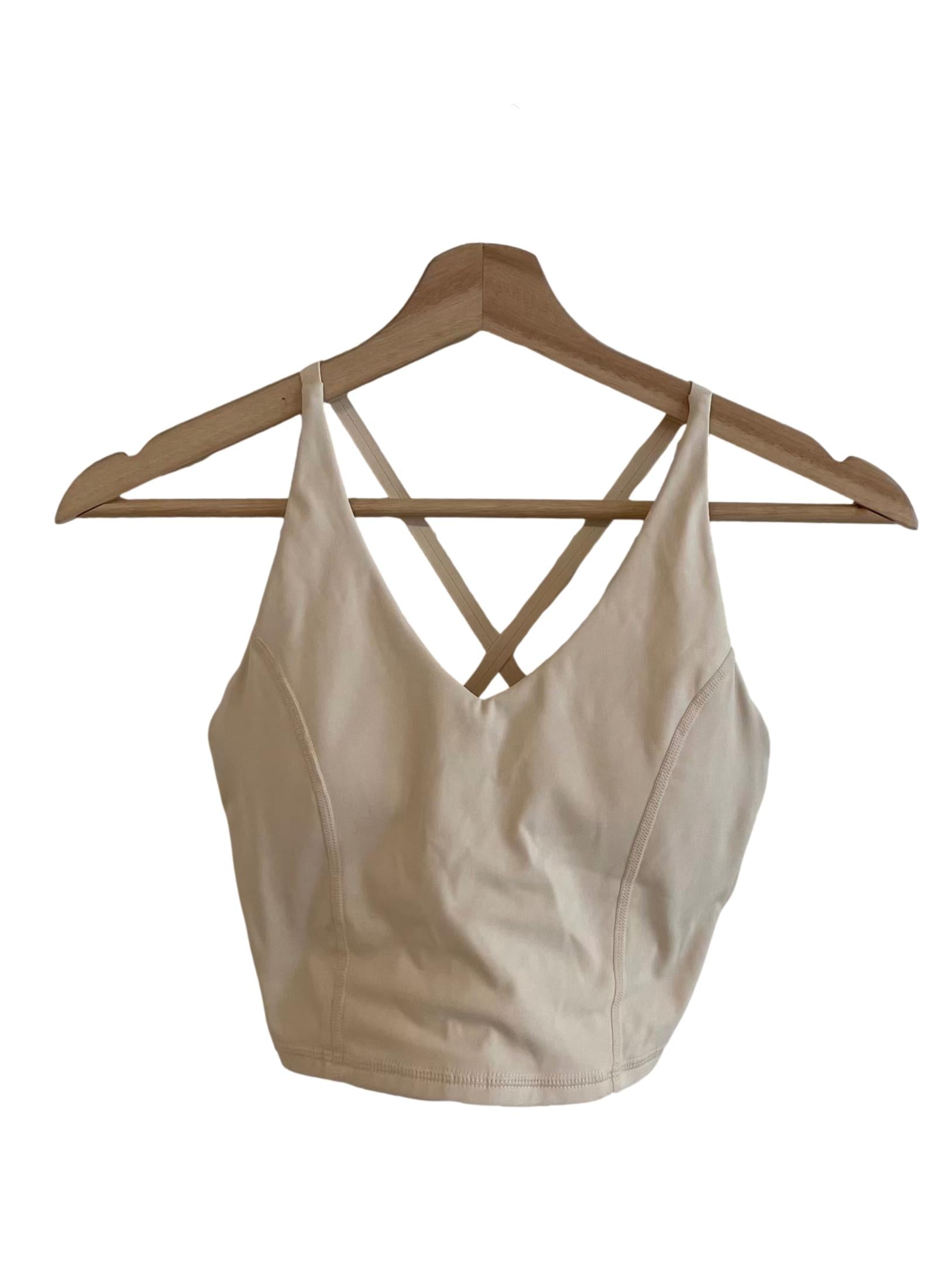 Cream White Cross Back Sports Bra