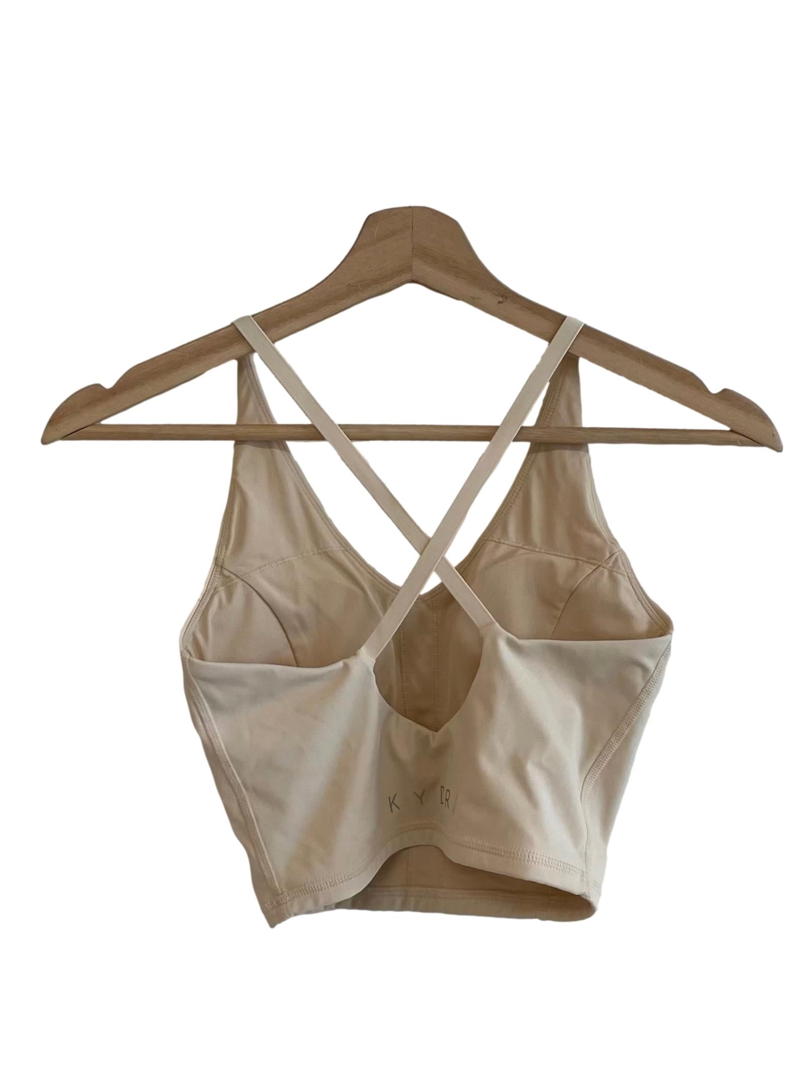 Cream White Cross Back Sports Bra